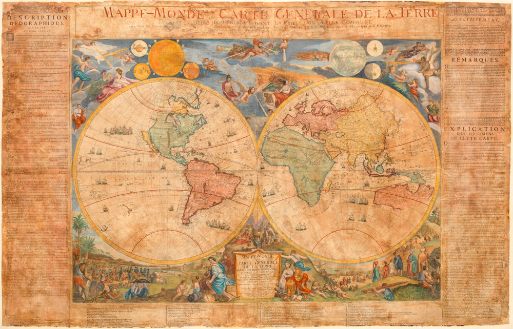 Mappe-Monde ou Carte Generale de la Terre Divisee en Deux Hemispheres Suivant la Projection la Plus Commune ou Tous les Points Principaux sont Placez sur les Observations...