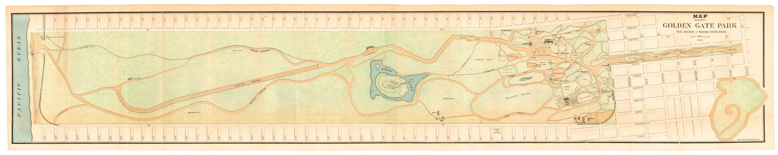 Map Showing Golden Gate Park, the Avenue and Buena Vista Park. Scale 400 ft. to 1 inch.