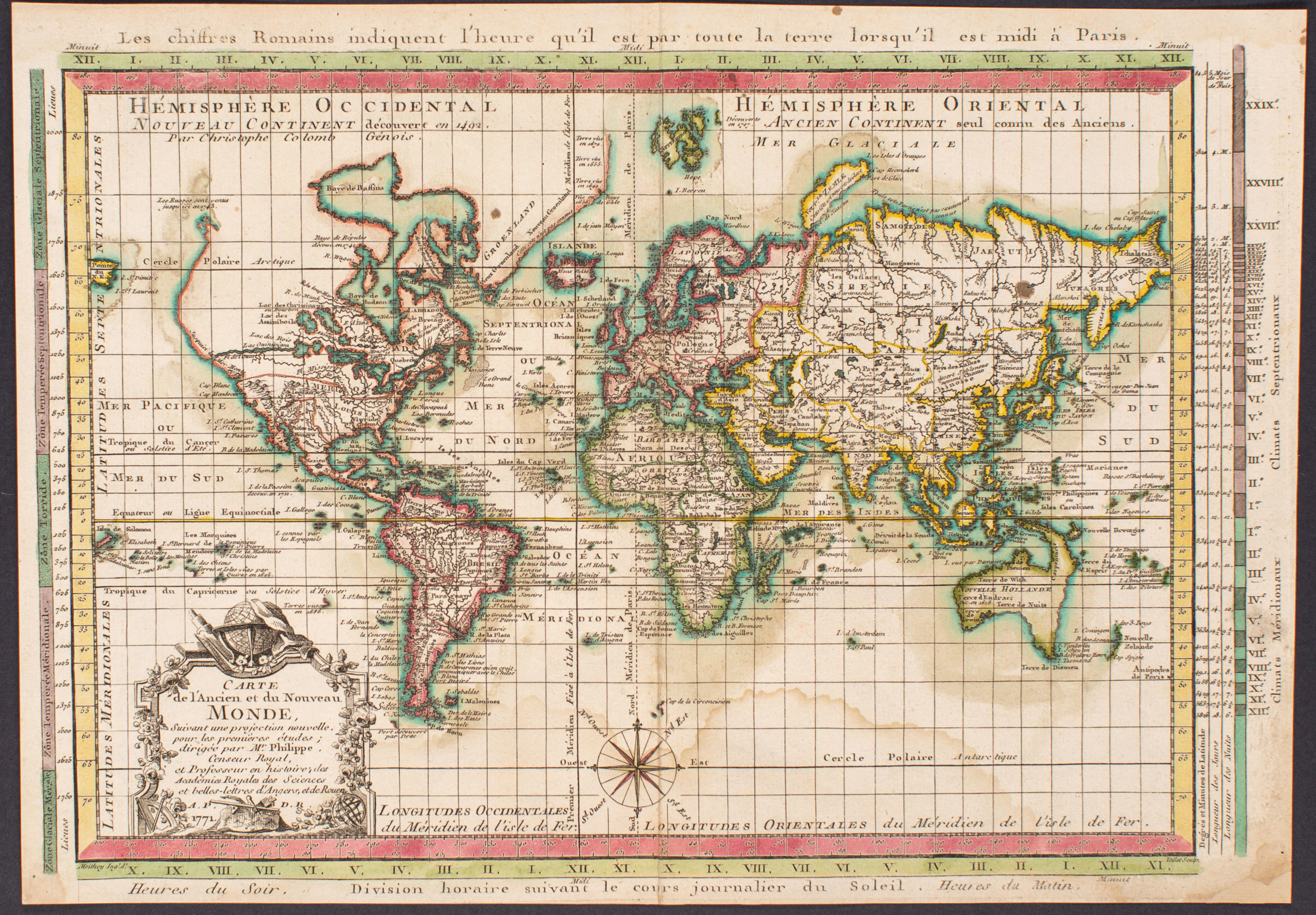 Carte de l'Ancien et du Nouveau Monde, Suivant une Projection Nouvelle, pour les Premieres Etudes; Dirigee par Mr. Philippe...