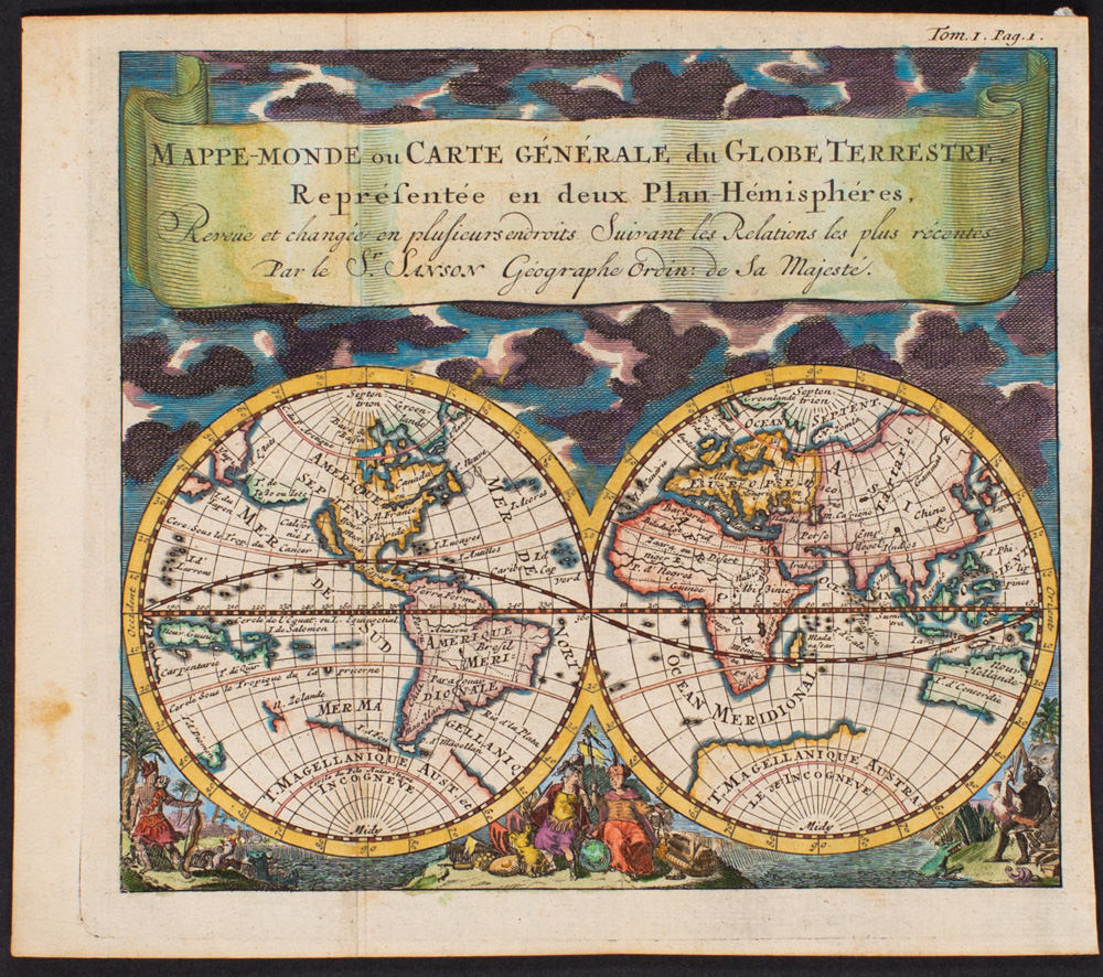 Mappe-Monde ou Carte Generale du Globe Terrestre Representee en deux Plan-Hemispheres Revue et Changee en Plusieurs Endroits Suivant les Relations les plus Recentes