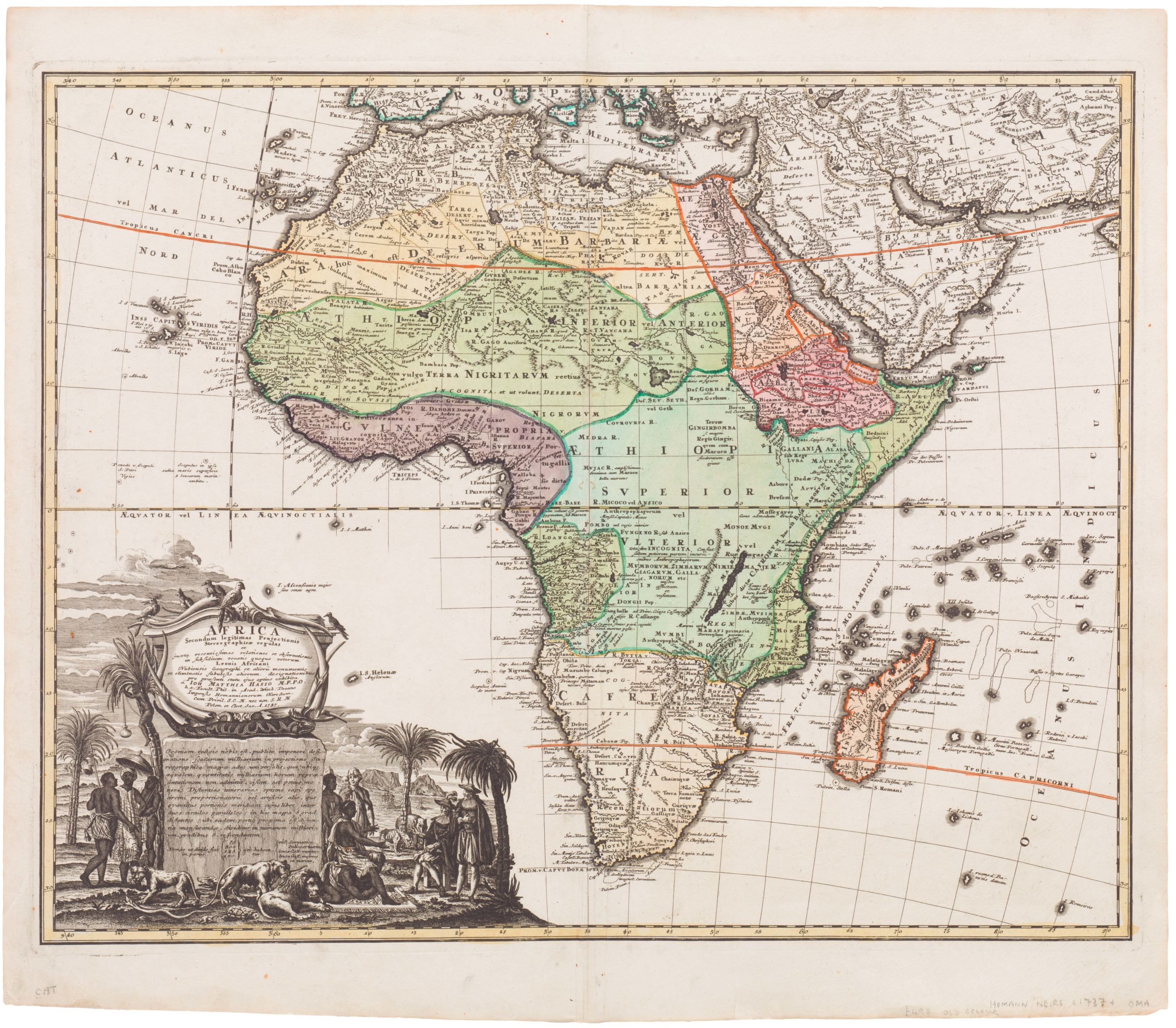 Africa Secundum Legitimas Projectionis Stereographicae regulas et juxta recentissimas relationes et observationes in subsidium vocatis quoque veterum Leonis Africani…