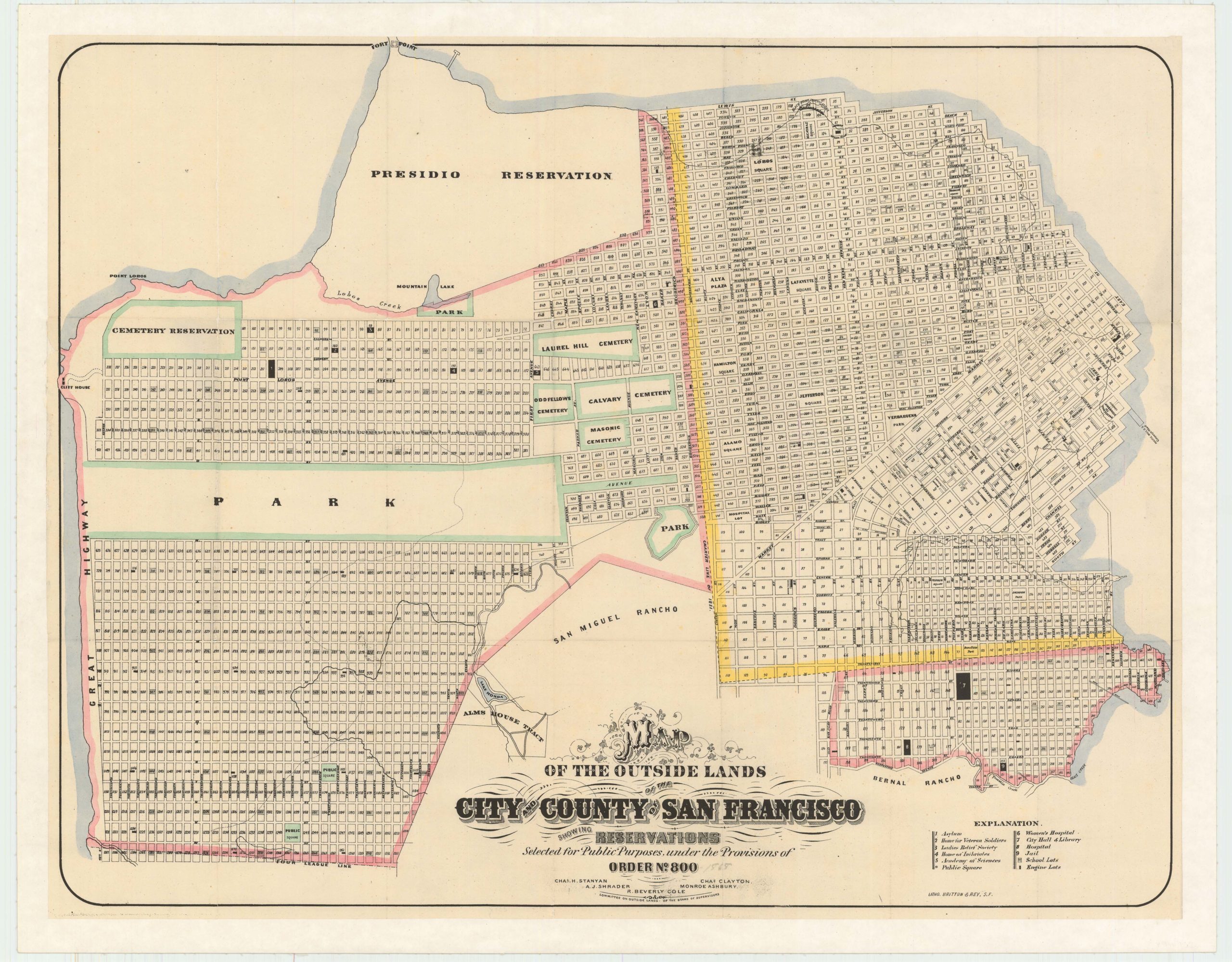 Map of the Outside Lands of the City and County of San Francisco Showing Reservations Selected for Public Purposes, under the Provisions of Order No. 800