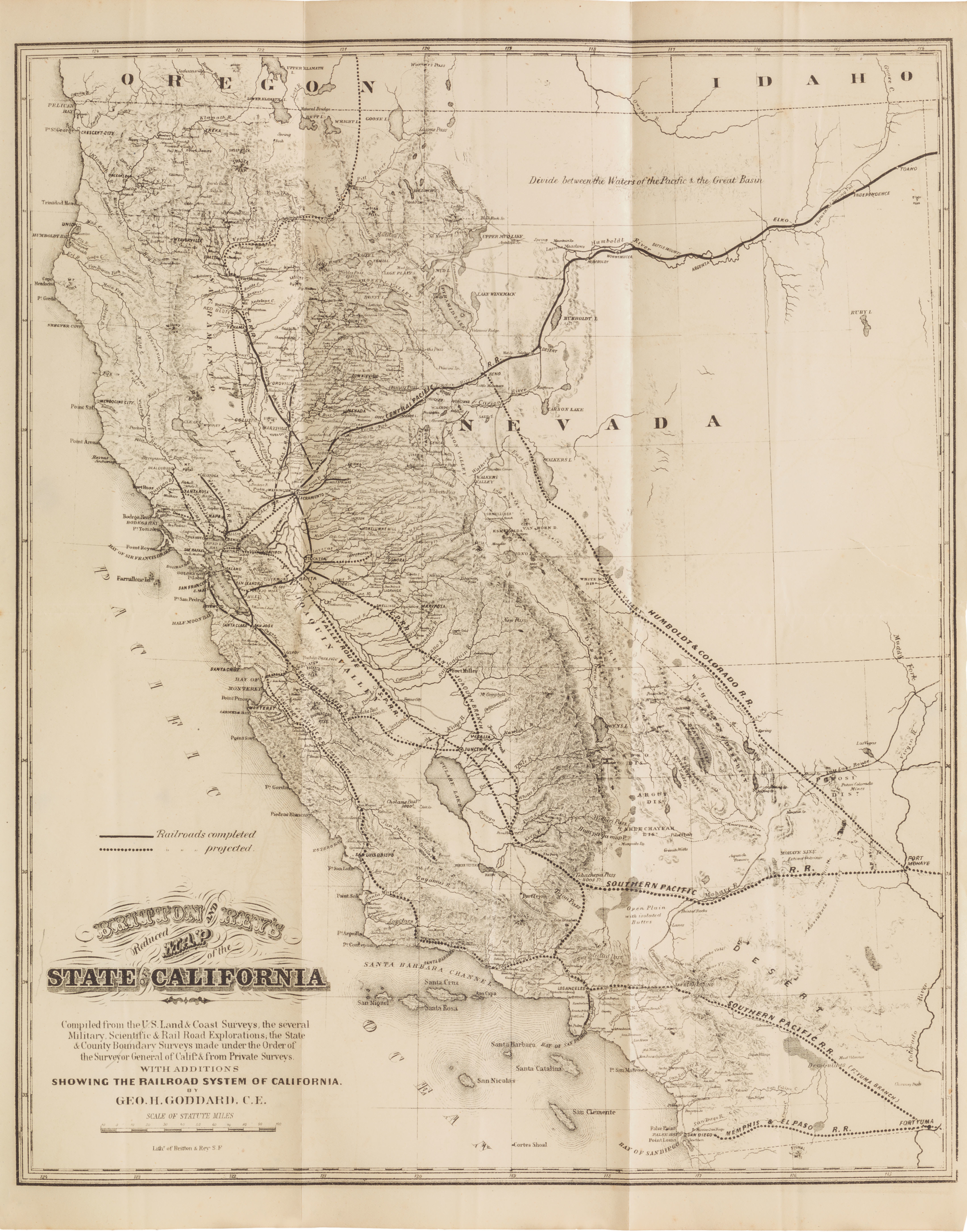 Britton & Rey's Reduced Map of the State of California...With Additions Showing the Railroad System of California