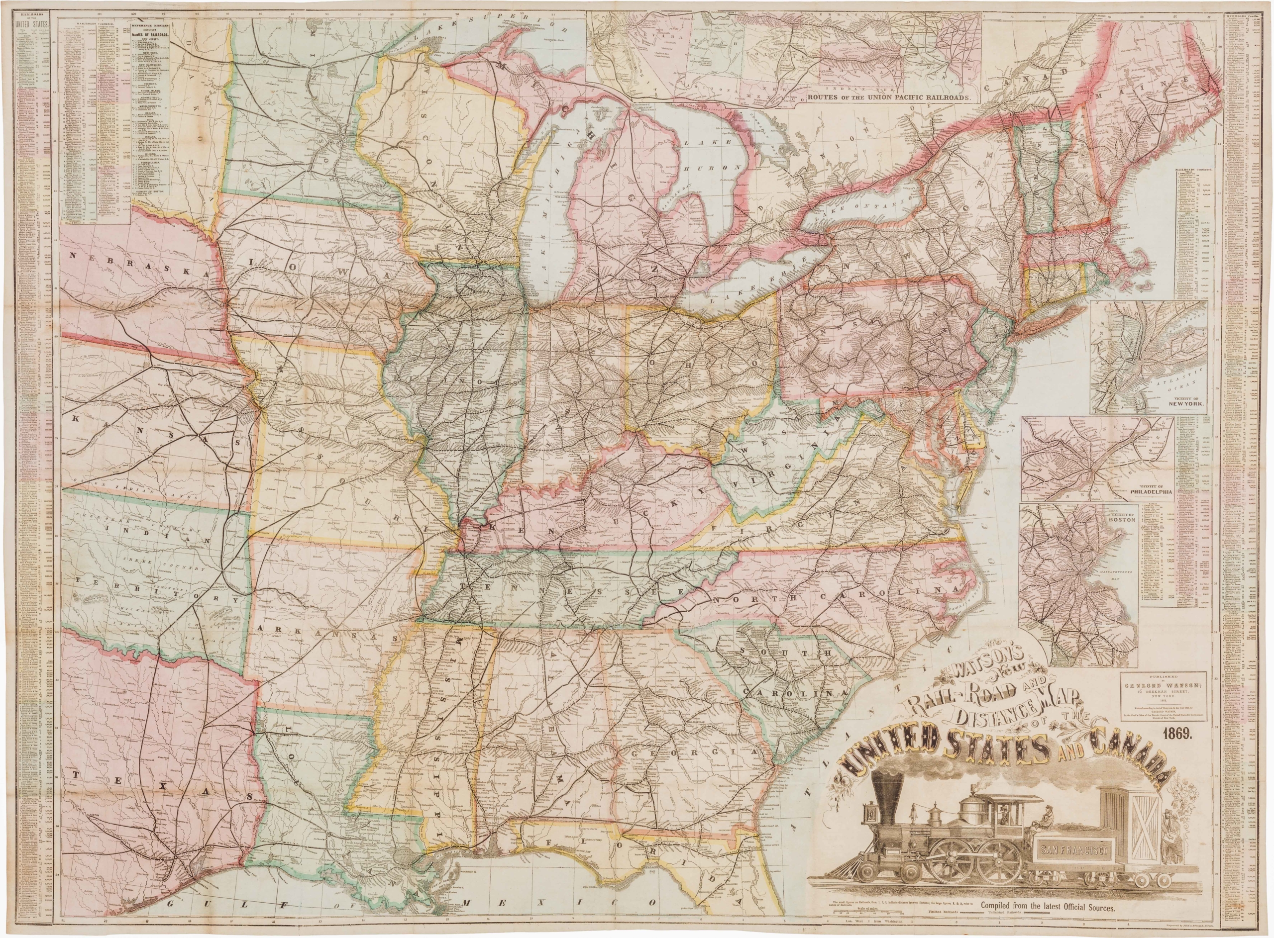 Watson's New Rail­ Road and Distance Map of the United States and Canada