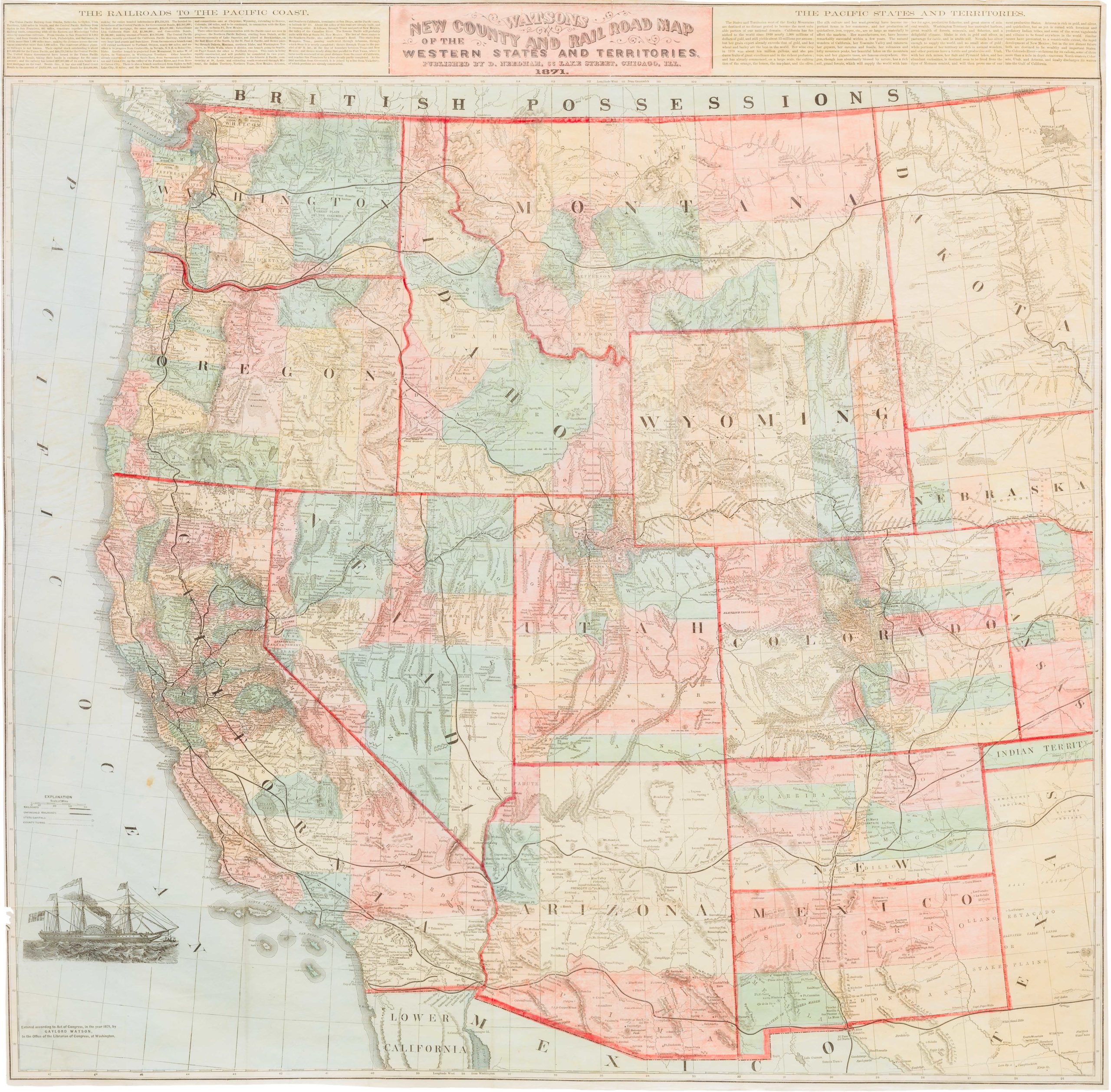 Watson's New County and Railroad Map of the Western States and Territories