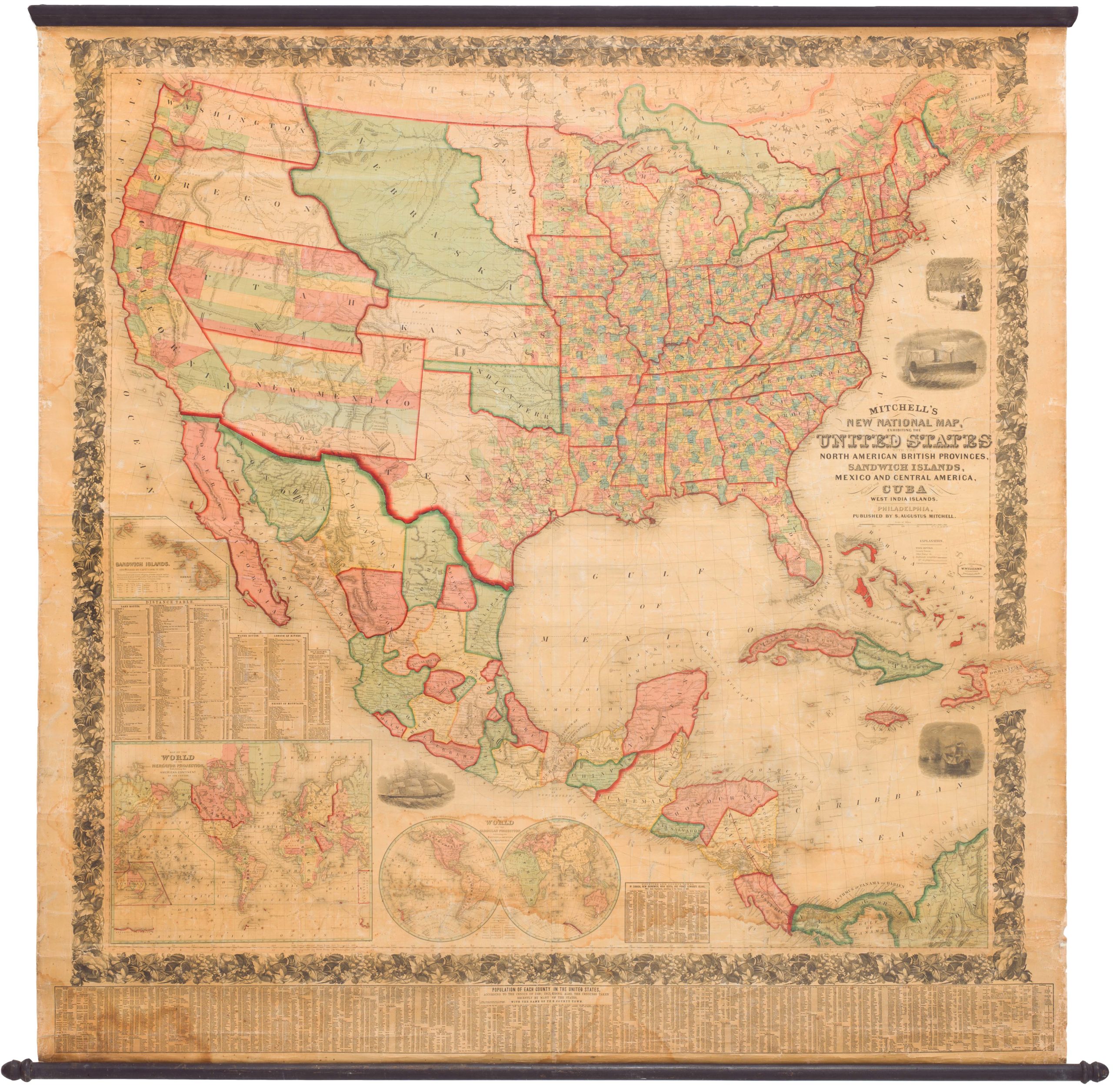 Mitchell's New National Map Exhibiting the United States with the North American British Provinces, Sandwich Islands, Mexico and Central America, Together with Cuba and other West India Islands