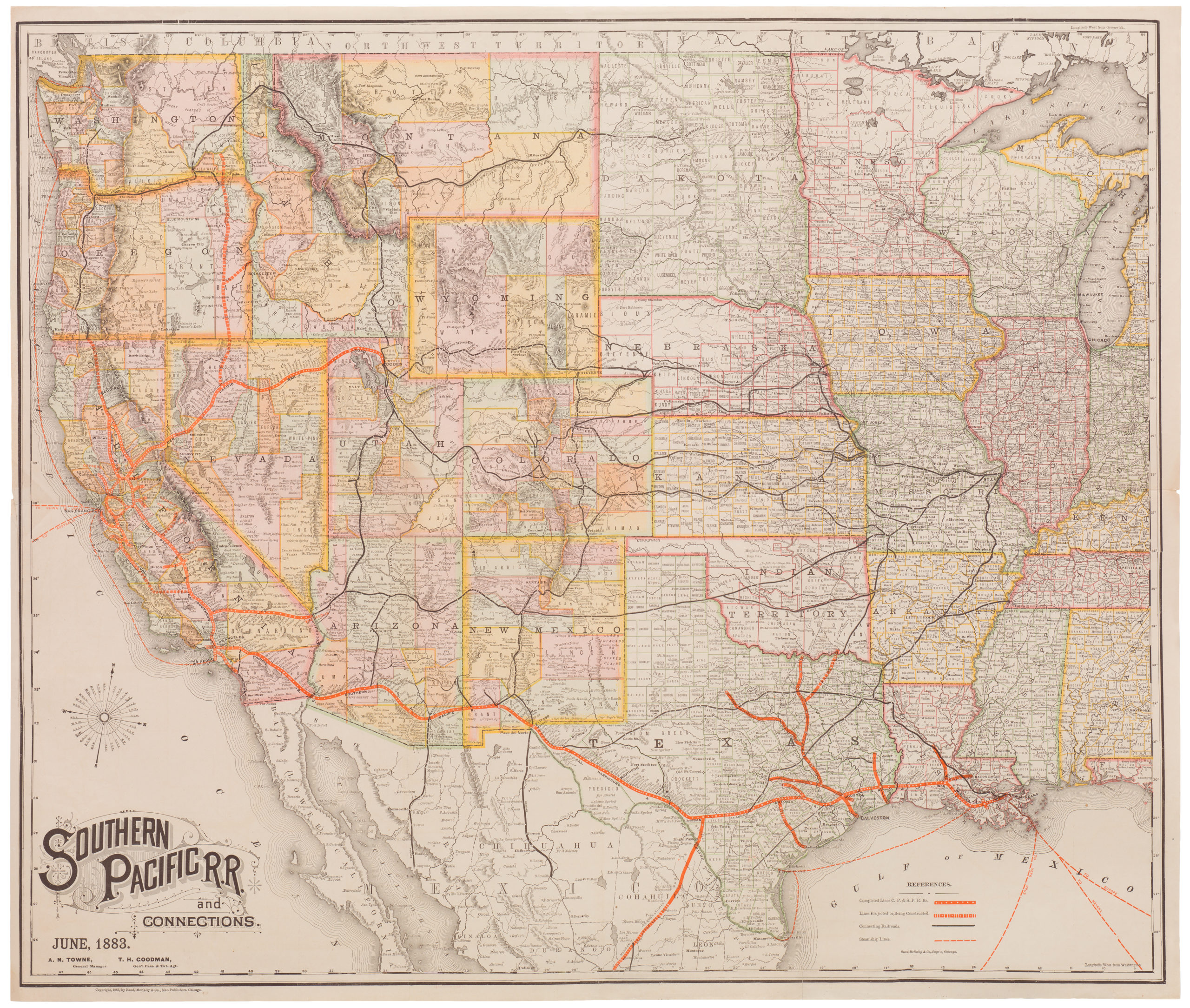 Southern Pacific R.R. and Connections. June 1883