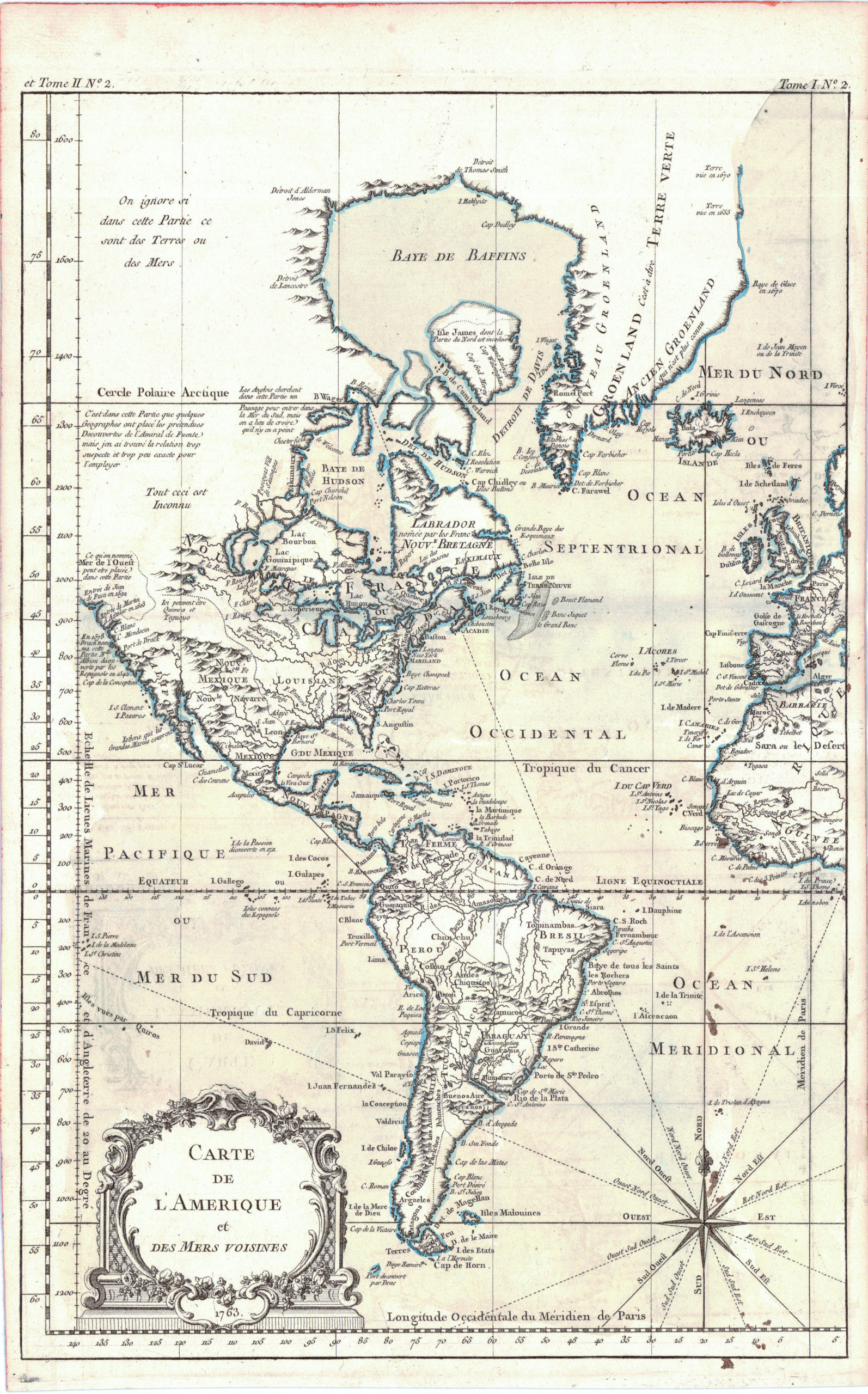 Carte de l'Amerique et des Mers Voisines.