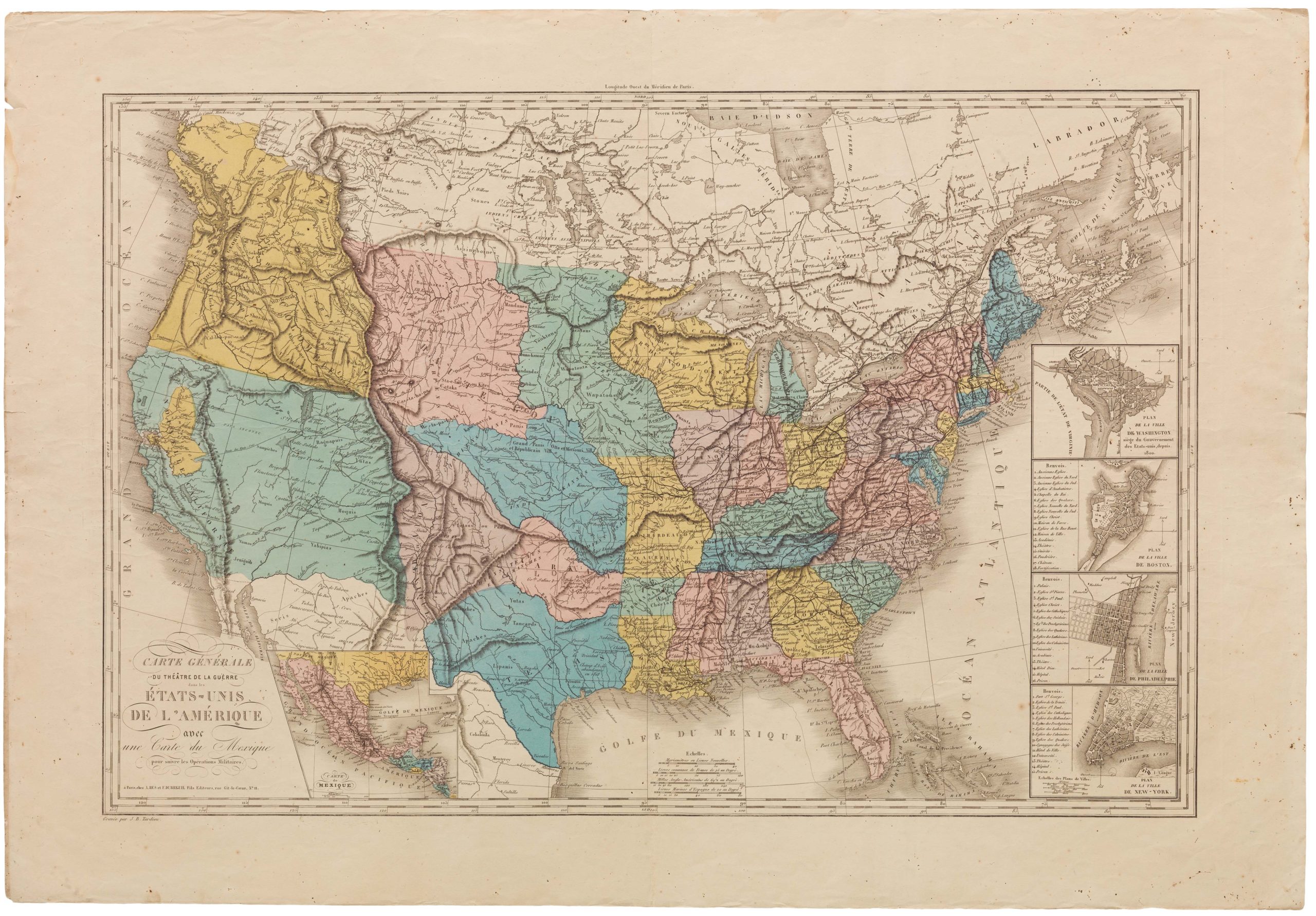 Carte Générale Du Théâtre De La Guére dans les États-Unis de L'Amérique avec Une Carte du Mexique pour suivre les Opérations Militaires