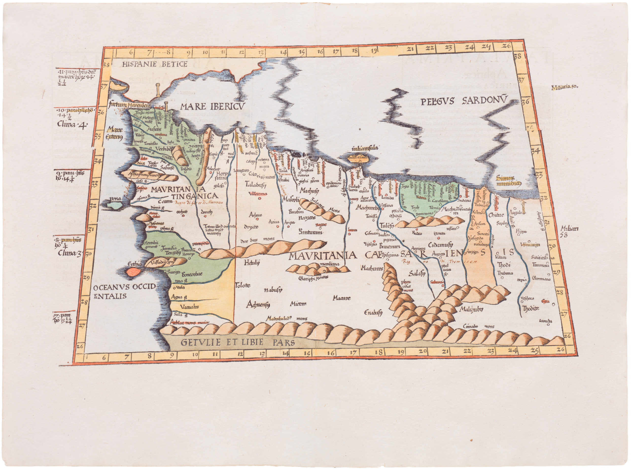 [Title on Verso] Tabula Prima Aphricae Continent Mauritania Tingitanam, & Mauritaniam Caesariensem