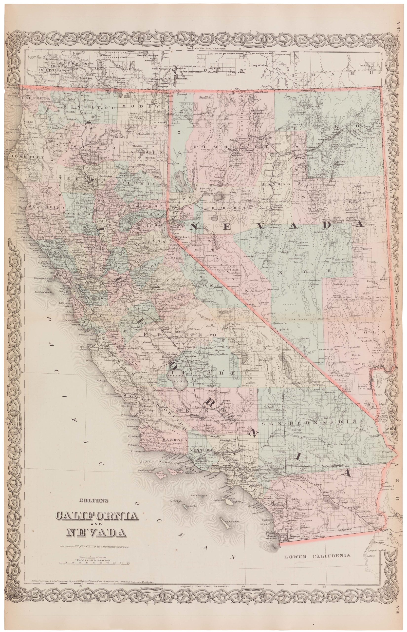 Colton's California and Nevada - Neatline