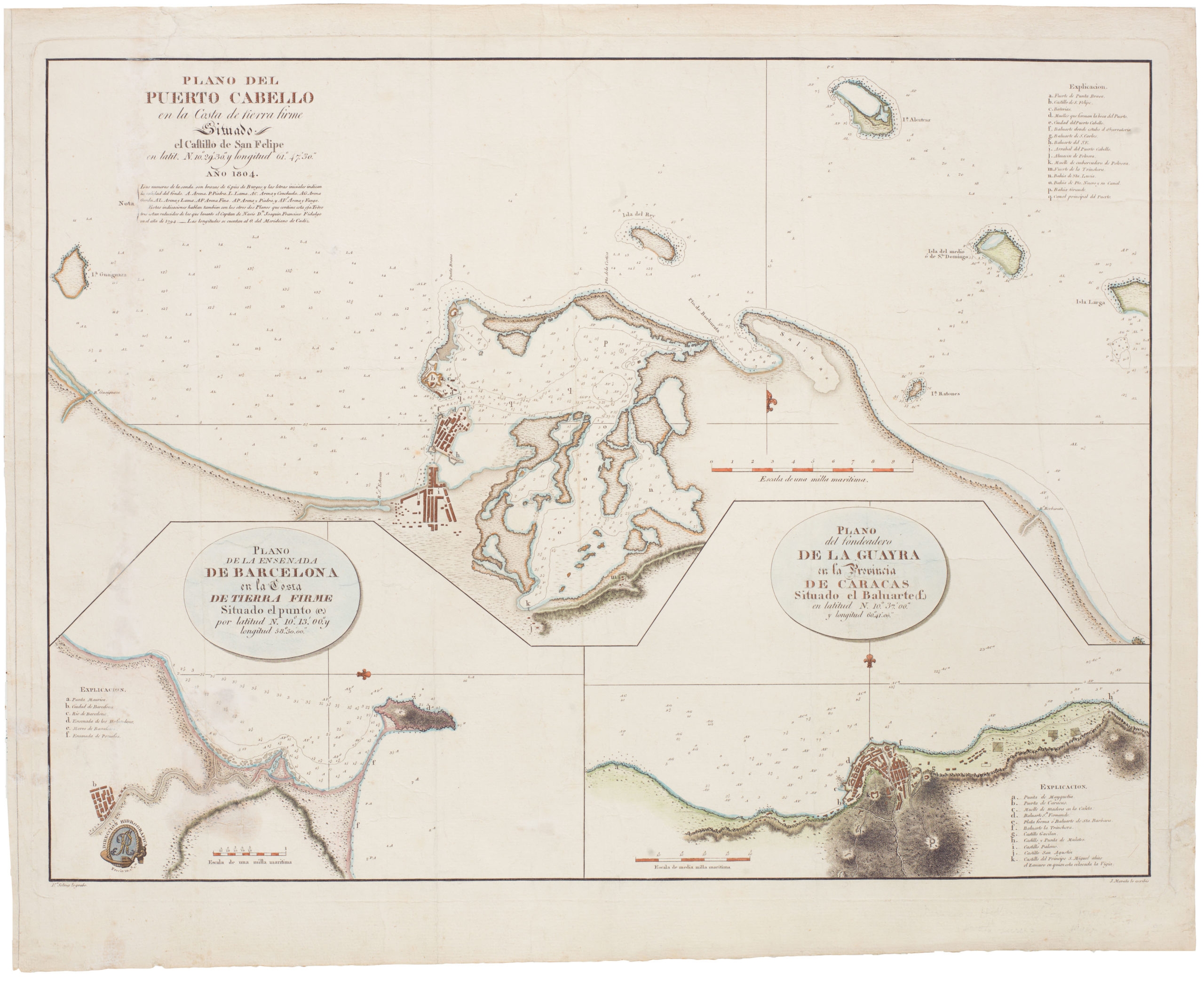 Plano del Puerto Cabello en la Costa de Tierra Firme... [on sheet with] Plano de la Ensenada de Barcelona en la Costa de Tierra Firme... [on sheet with] Plano del fondeadero de la Guayra en la Provincia de Caracas...