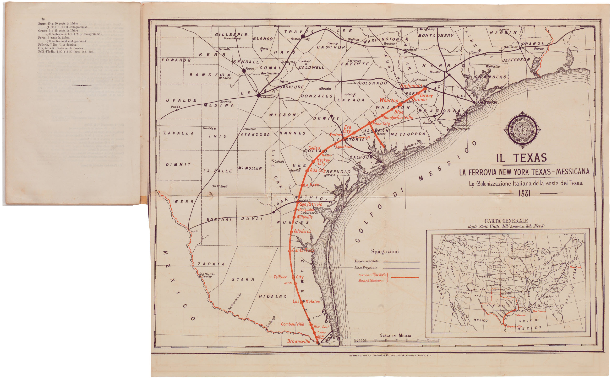 Il Texas, la ferrovia Nuova York-Texas-Messicana. Il Texas e la colonizzazione italiana della costa del Texas.