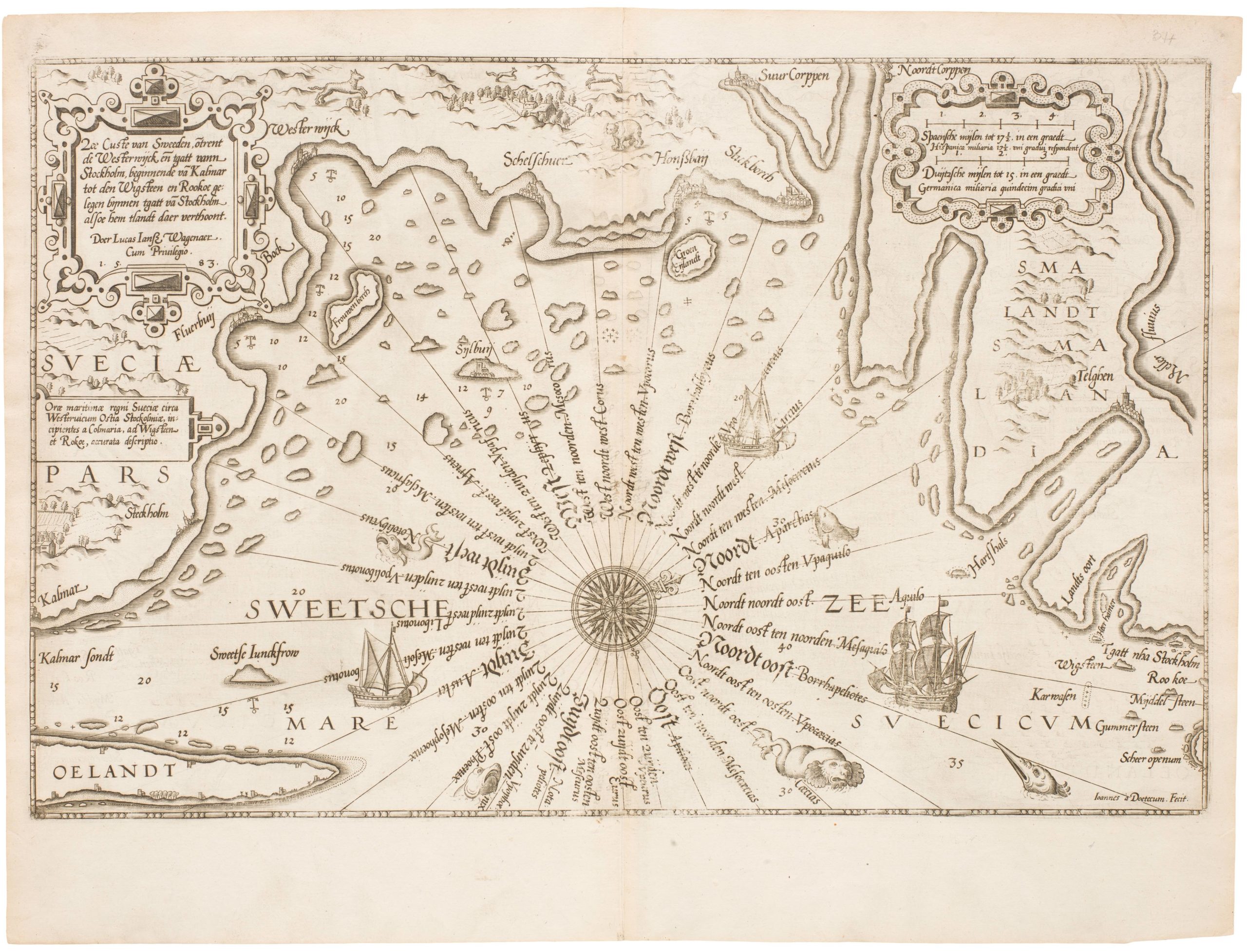 Zee Custe van Sweeden Otrent de Westerwijk en Tgatt vann Stockholm Beginnende va Kalmar Tot sen Wigsteen en Rookoe Gelegen bijnnen Tgatt va Stockholm / Coste Marine de Suede a l’entour de Westerwijck & bouchede Stockholm...