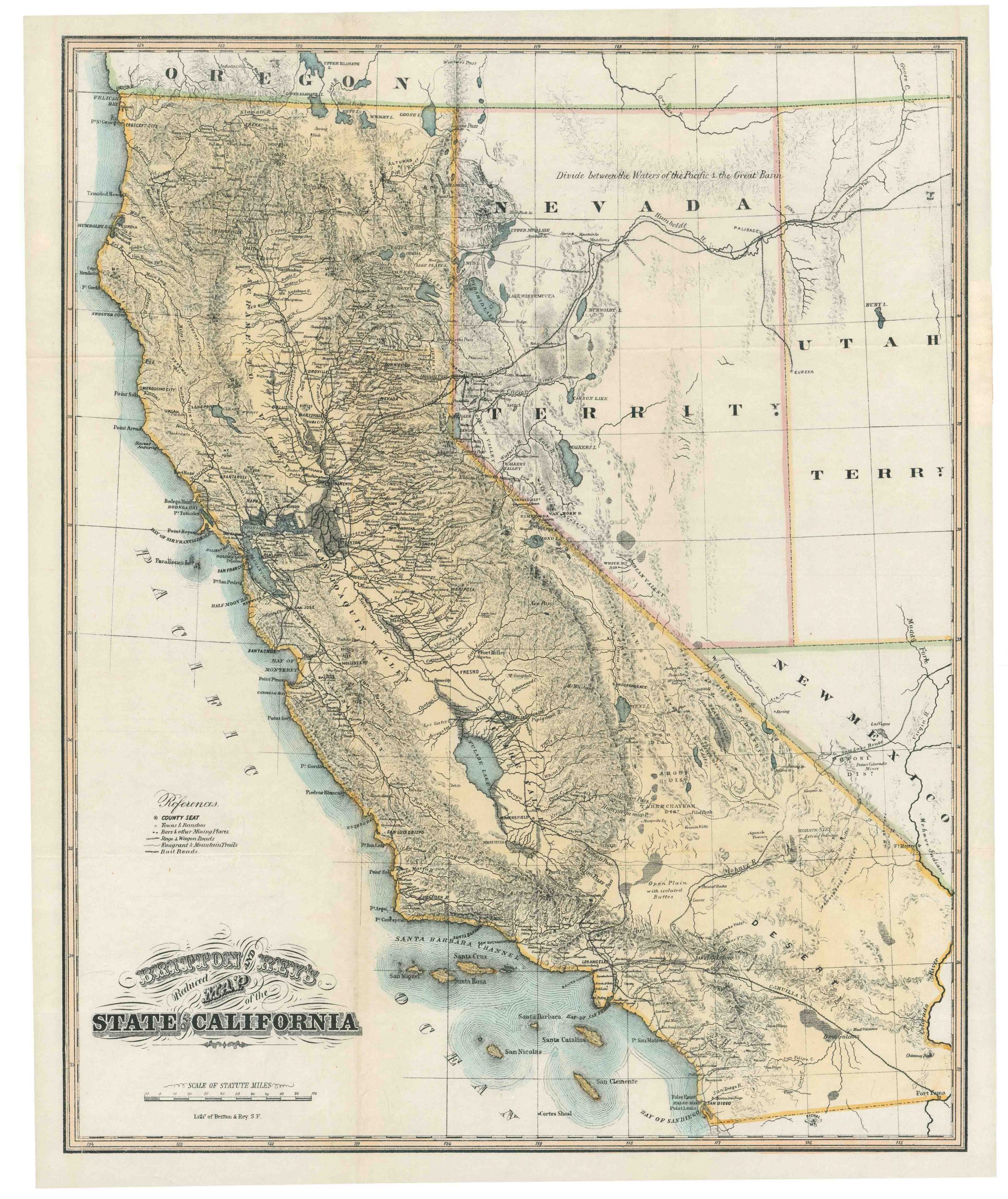 Britton and Rey's Reduced Map of the State of California