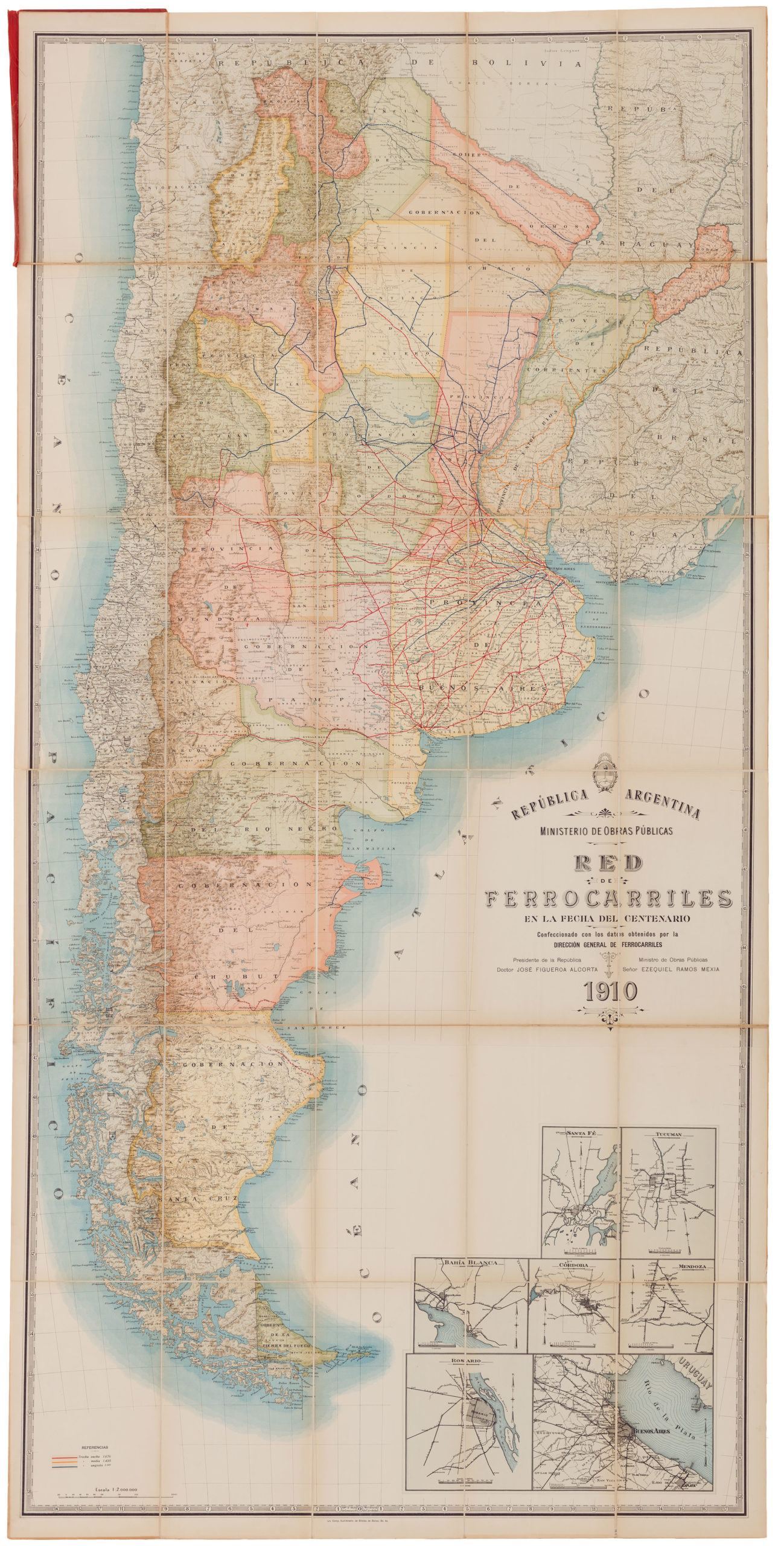 República Argentina / Ministerio de Obras Publicas / Red de ferrocarriles en la fecha del centenario / Confeccionado con los dalos obtenidos por la dirección general de ferrocarriles...