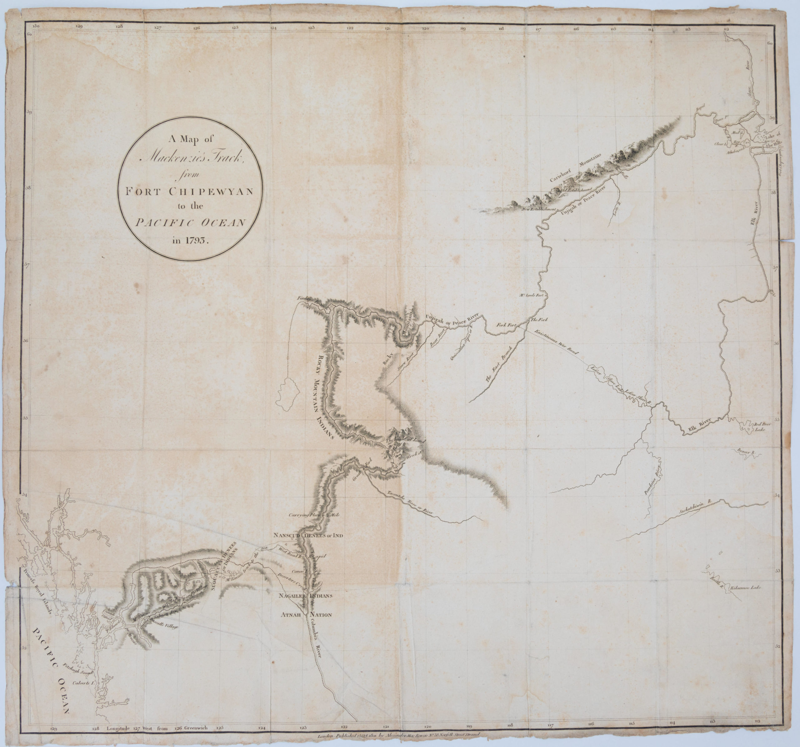 A Map of Mackenzie’s Track from Fort Chipewyan to the Pacific Ocean in 1793