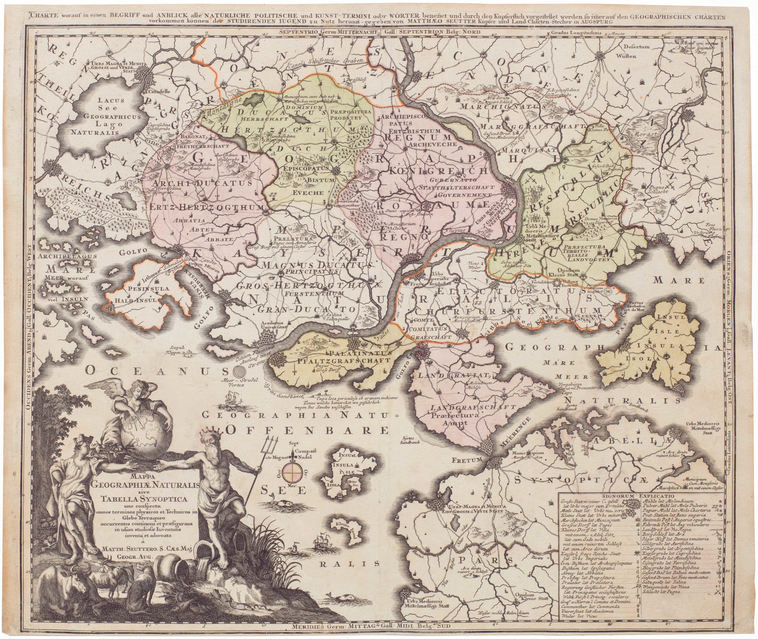 Mappa geographiae naturalis sive tabella synoptica / inventa et adornata à Matth. Seuttero. S. Caes. Maj. geogr. Aug.