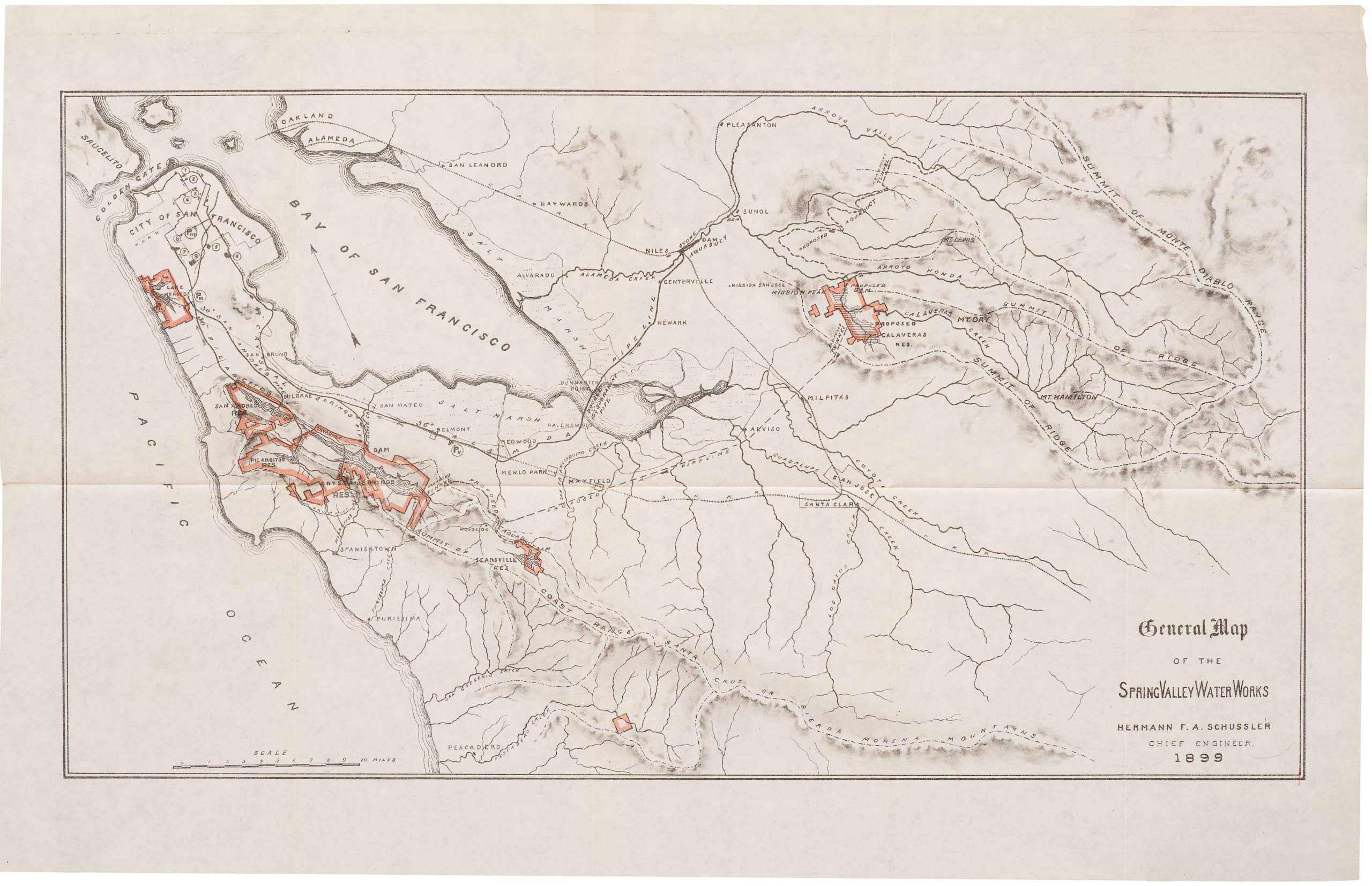 General Map of the Spring Valley Water Works Hermann F.A. Schussler Chief Engineer. 1899