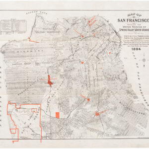 Map Of San Francisco Showing The Water Service Of Spring Valley Water Works. Distributing Reservoirs, Districts Supplied By Each And Location Of Principal Distributing Mains, Contour Lines, Showing Elevation Above Water & Fire Department And Fire Patrol Buildings.