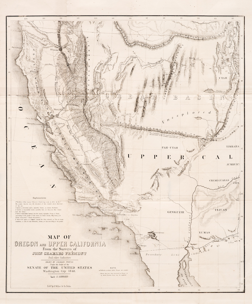 Map of Oregon and Upper California from the surveys of John Charles Fremont and others authorities drawn by Charles Preuss…1848