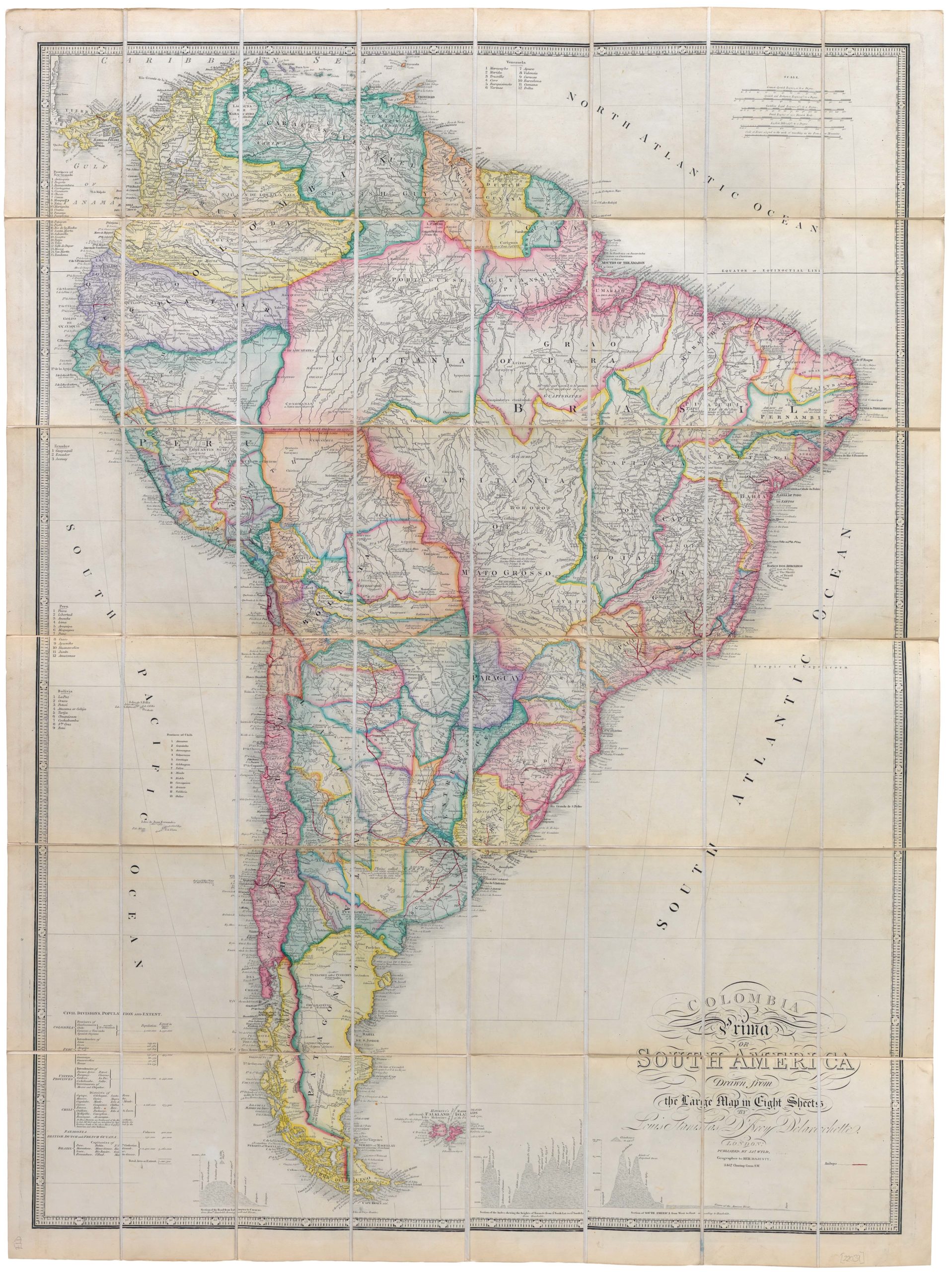 Colombia Prima or South America Drawn from the Large Map in Eight Sheets by Louis Stanislas D'Arcy Delarochette