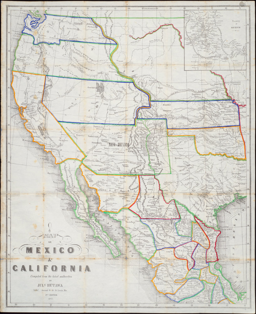 Map of Mexico & California Compiled from the latest authorities by Juls Hutawa Lithr. Second St. 45 St, Louis, Mo. 2nd Edition 1863
