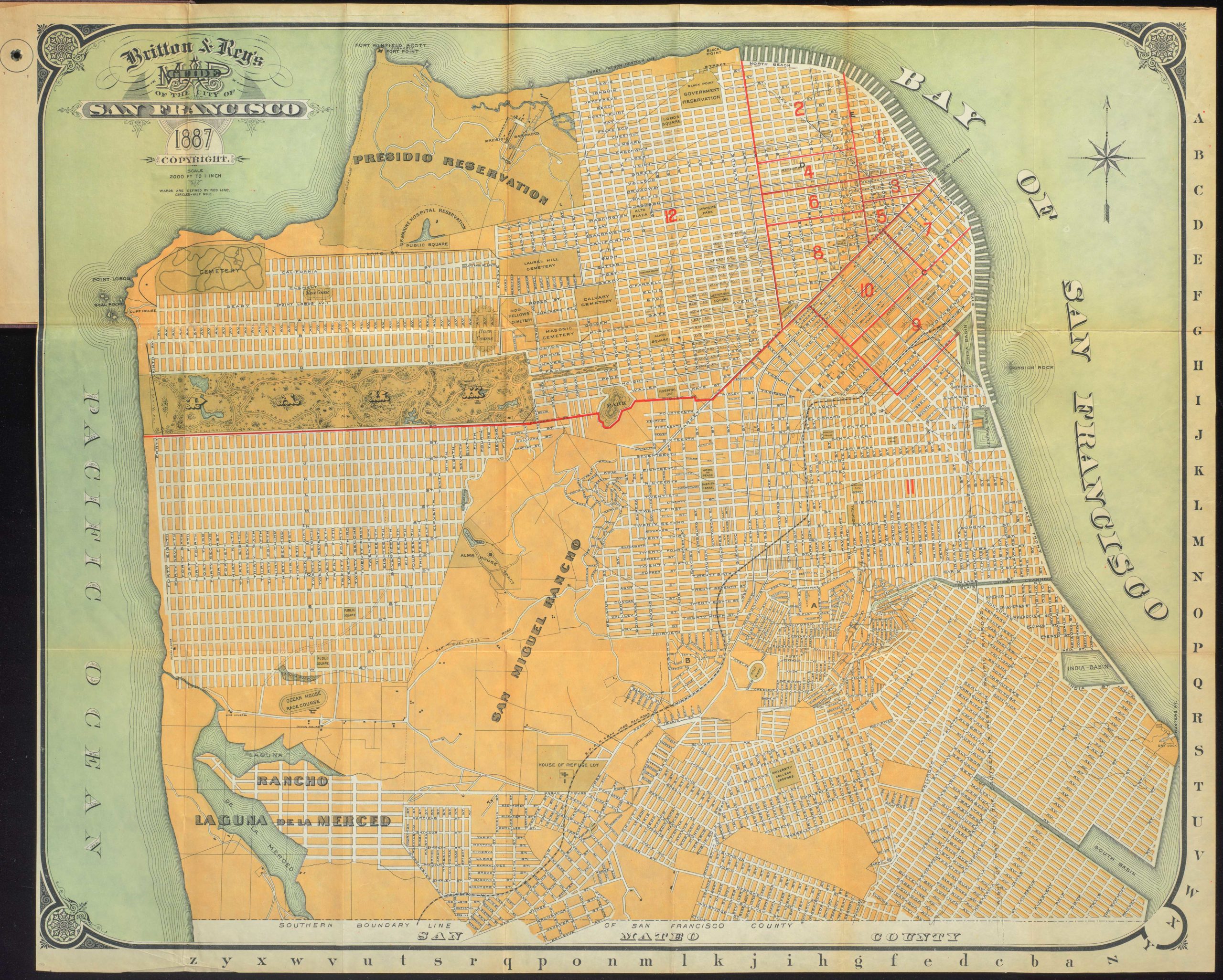 Britton & Rey's Guide Map of the City of San Francisco. 1887. Copyright. (with) Index to Street Guide Map of San Francisco, Cal. by Britton & Rey