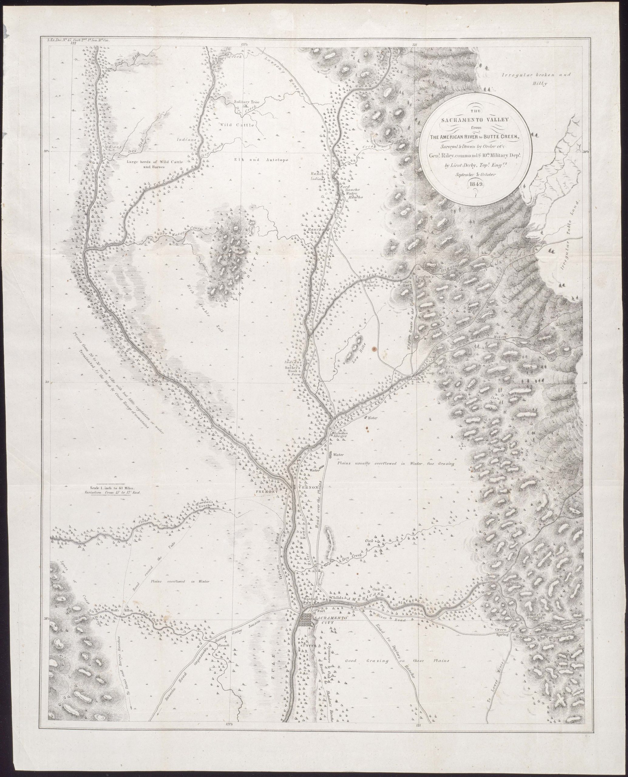 The Sacramento Valley from The American River to Butte Creek, Surveyed & Drawn by Order of Gen.l Riley…by Lieut Derby…September & October 1849