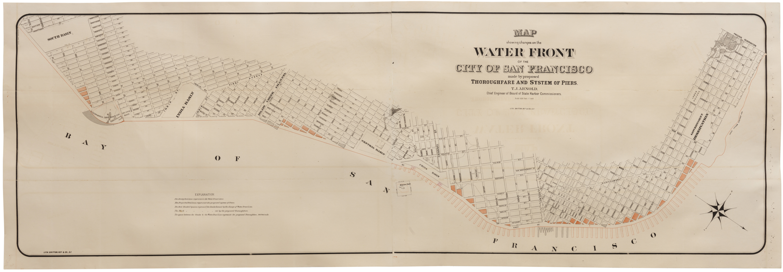 Map Showing the Water Front of the City and County of San Francisco. as established by the Board of State Harbor Commissioners, the Governor of the State of California, and the Mayor of the City & County of San Francisco. September 12th, 1877.