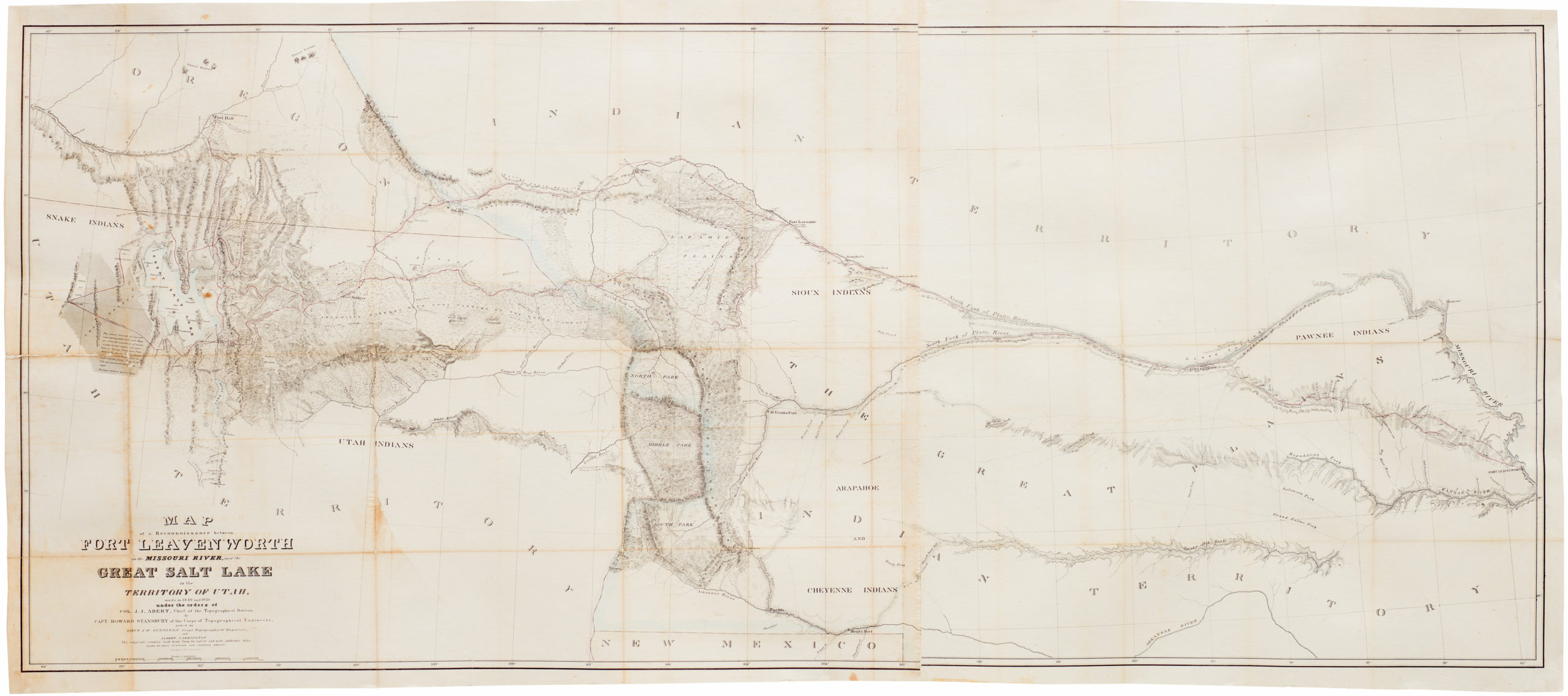 Map of a Reconnoissance between Fort Leavenworth on the Missouri River, and the Great Salt Lake in the Territory Of Utah…