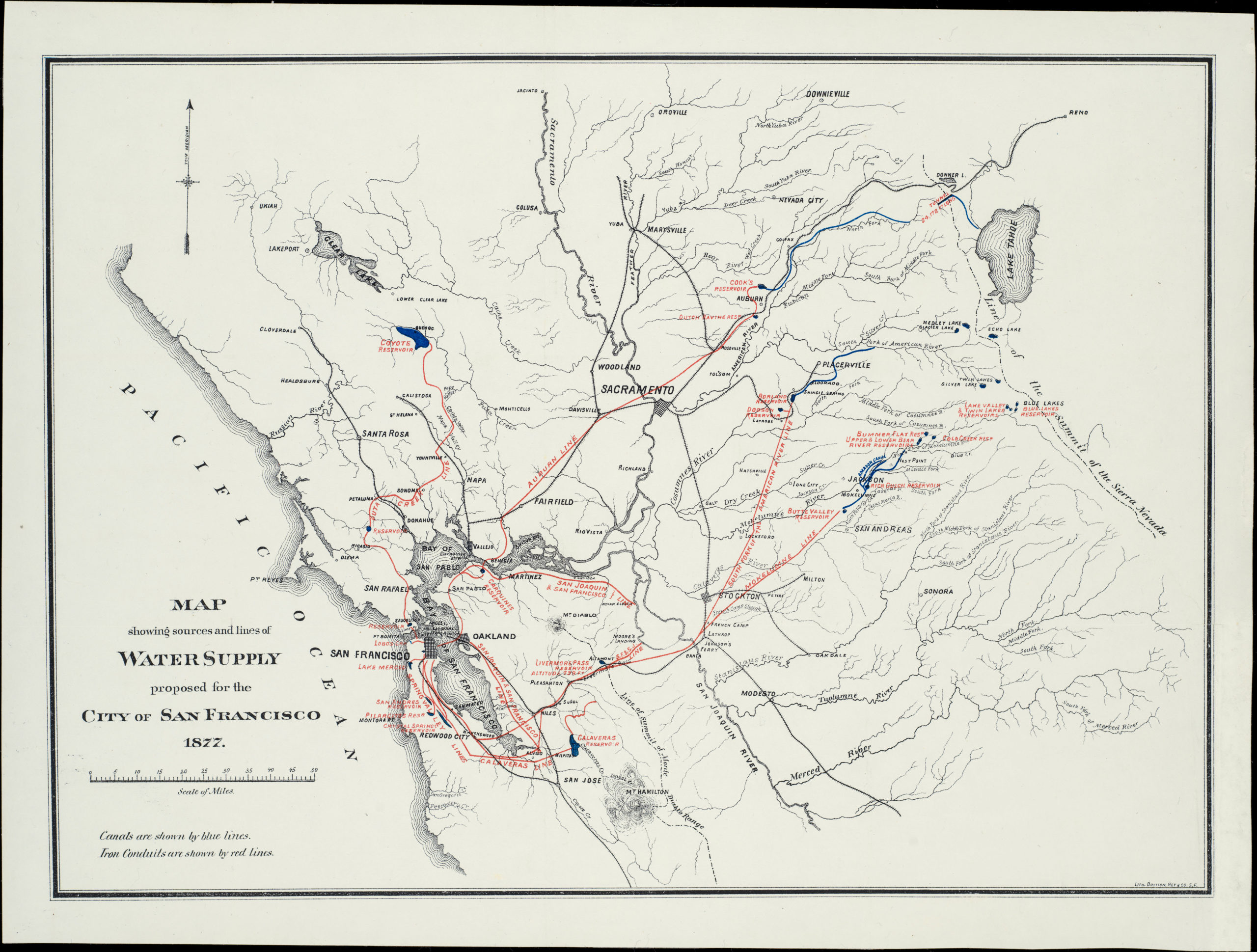 Map showing sources and lines of Water Supply proposed for the City of San Francisco 1877