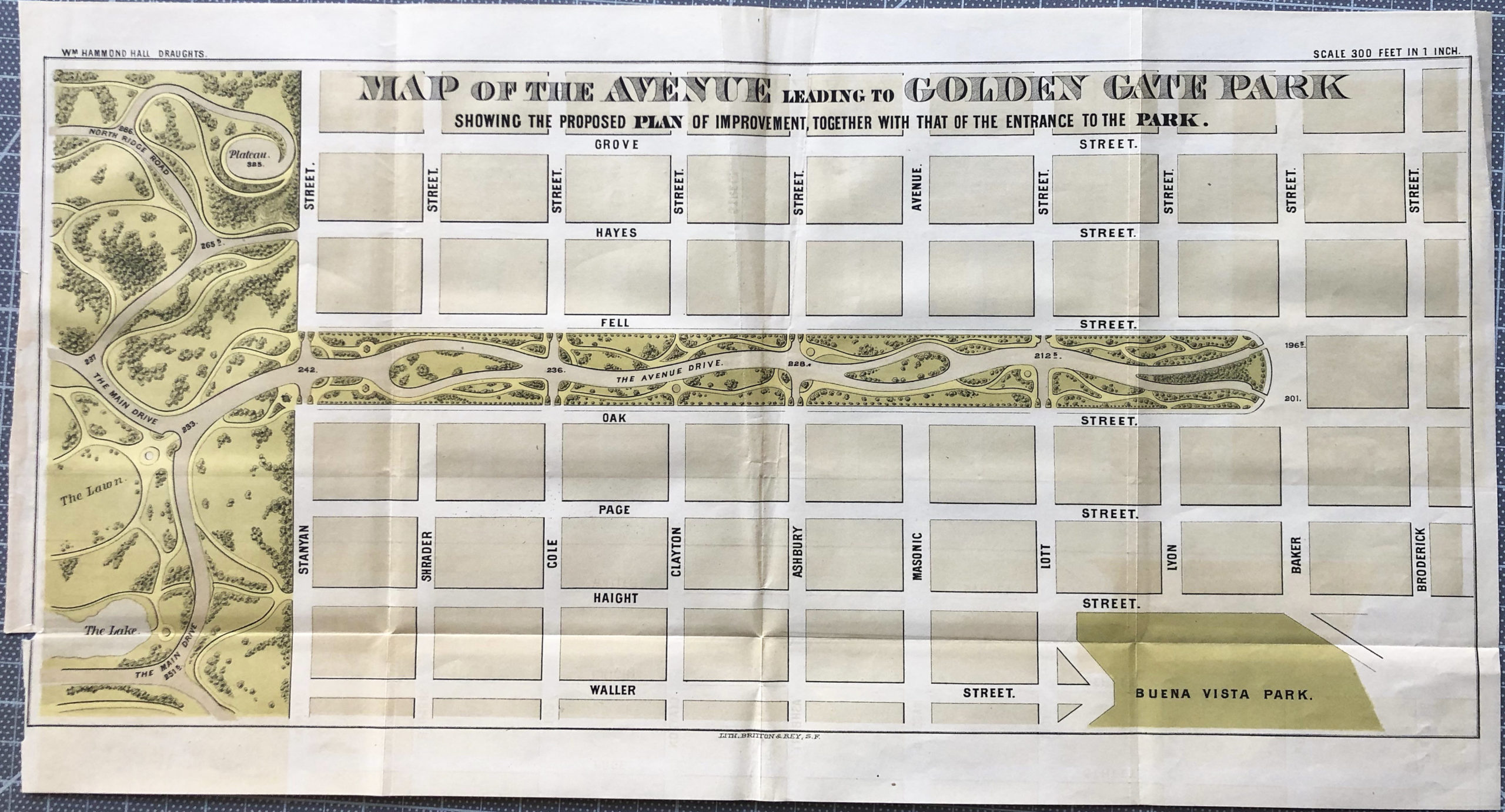 Map of the avenue leading to Golden Gate Park showing the proposed plan of improvement, together with that of the entrance to the park