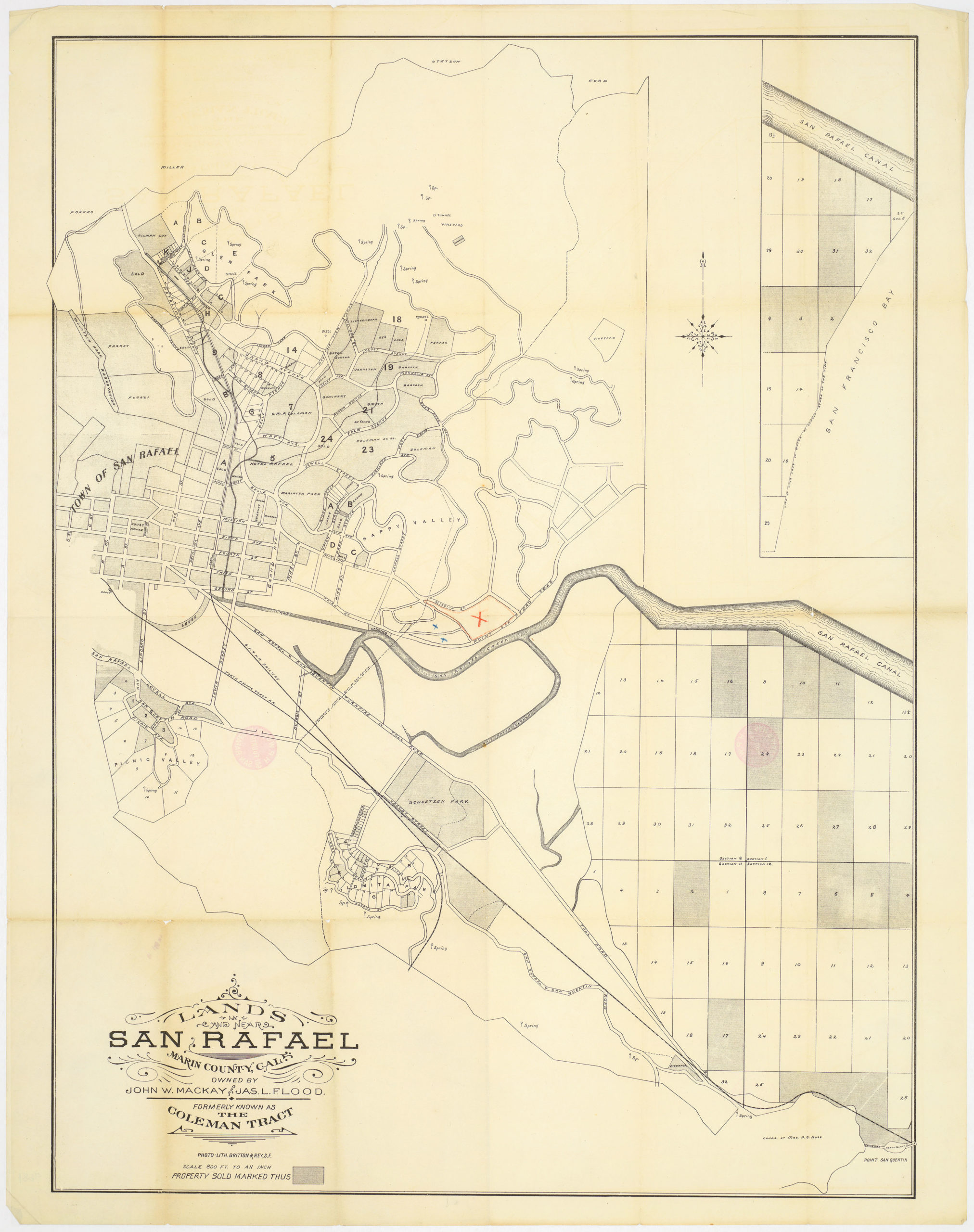 Lands In and Near San Rafael Marin County Cal. Owned by John W. Mackay and Jas. L. Flood. Formerly known as the Coleman Tract