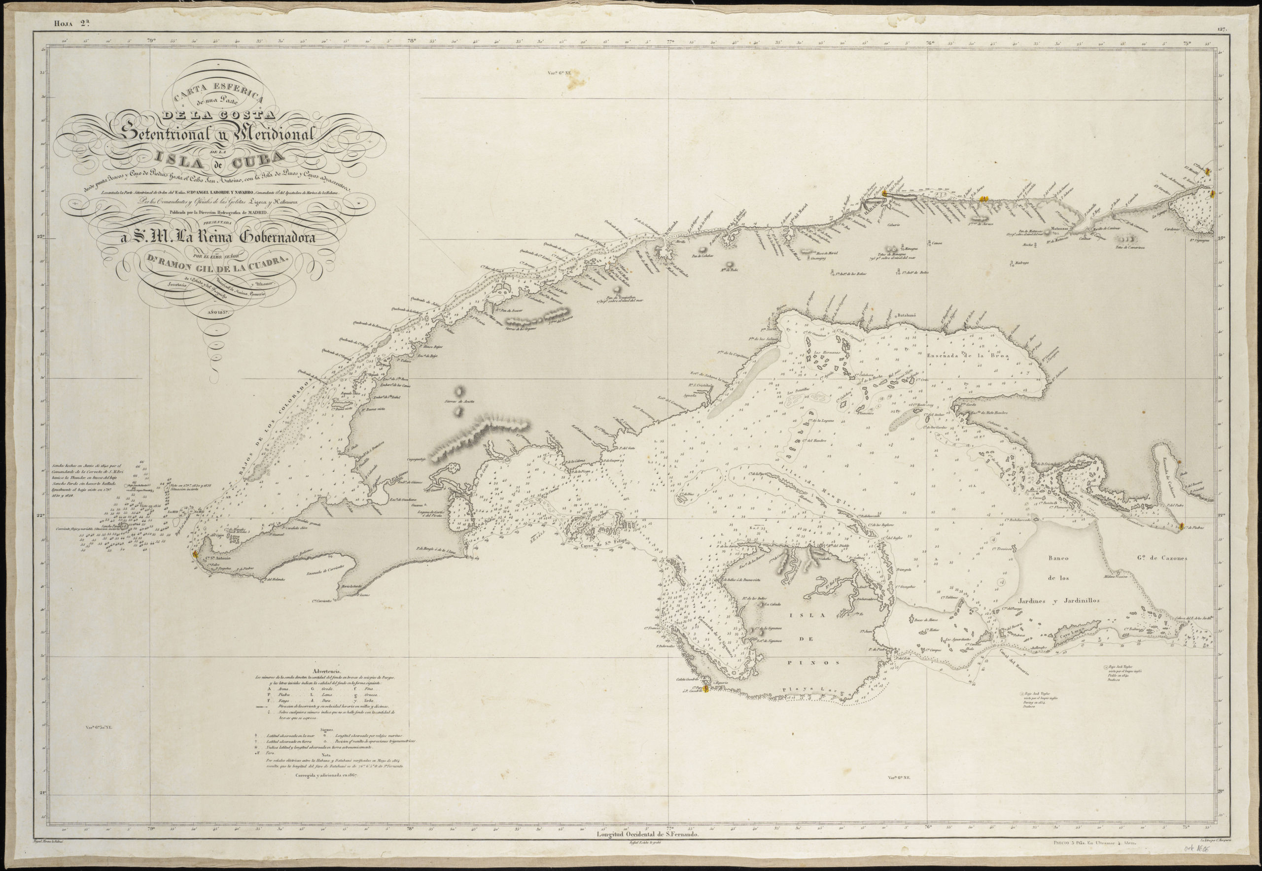 Carta Esferica De Una Parte de la Costa Setentrional y Meridional de la Isla de Cuba...