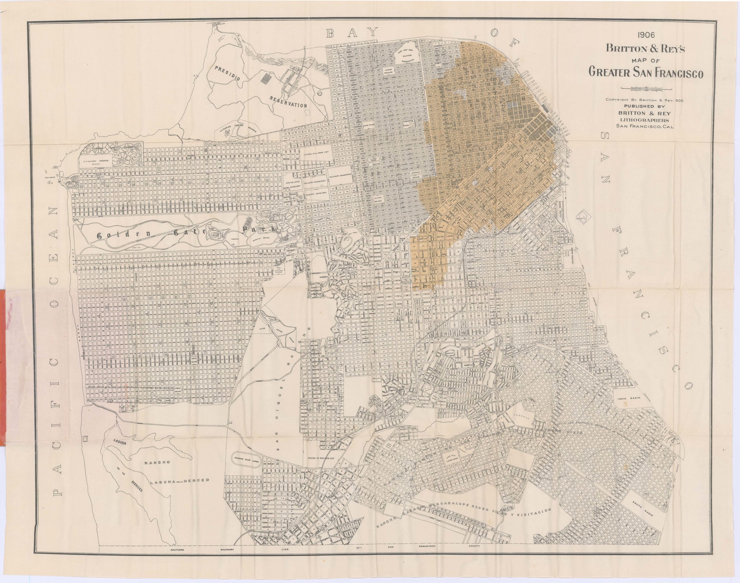 1906 Britton & Rey's Map of Greater San Francisco Showing Burned District