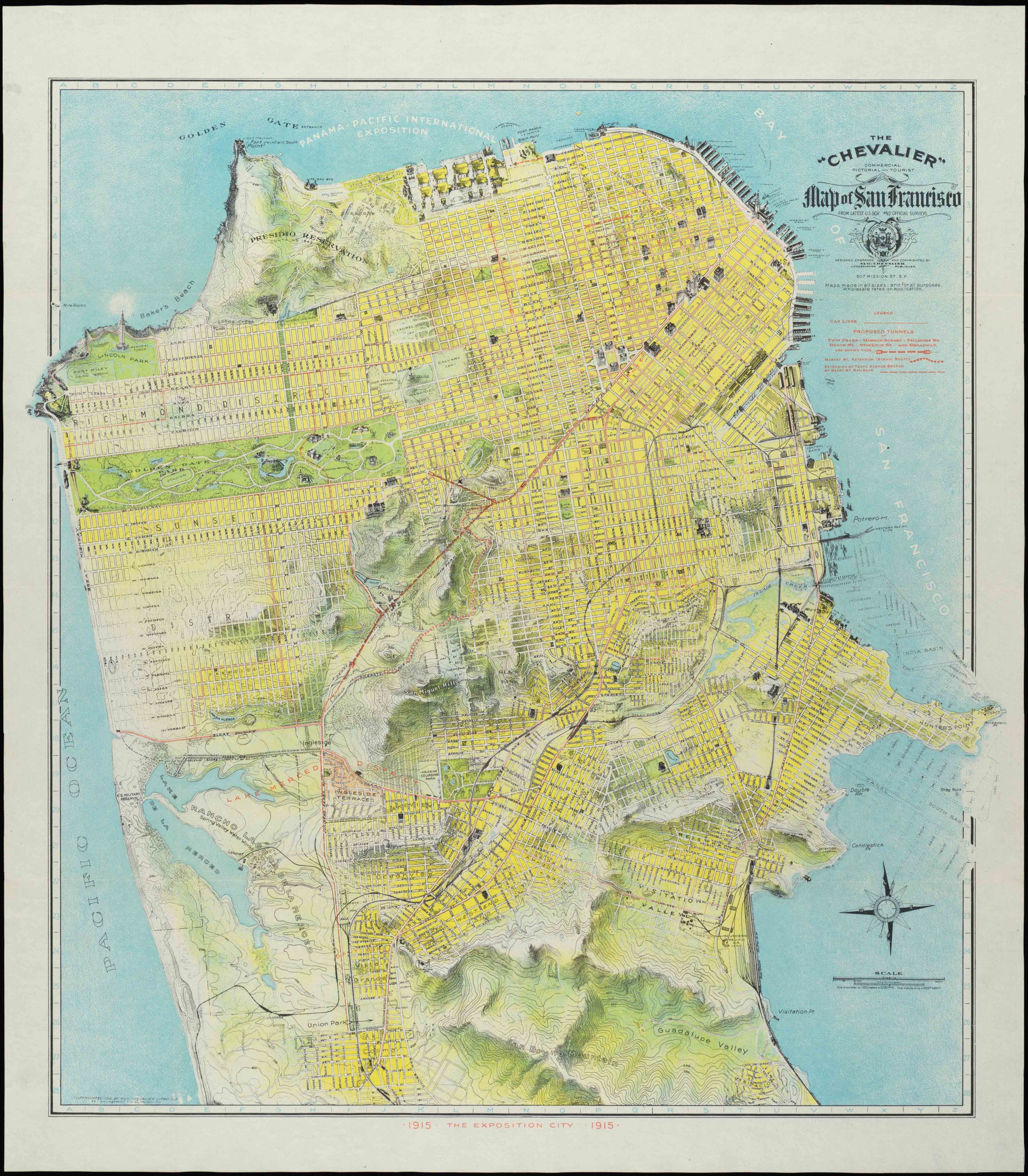 The “Chevalier” Commercial, Pictorial and Tourist Map of San Francisco From Latest U.S. Gov. and Official Surveys. Designed-Engraved And Copyrighted By Aug. Chevalier, Lithographer Publisher, 507 Mission St. San Francisco.