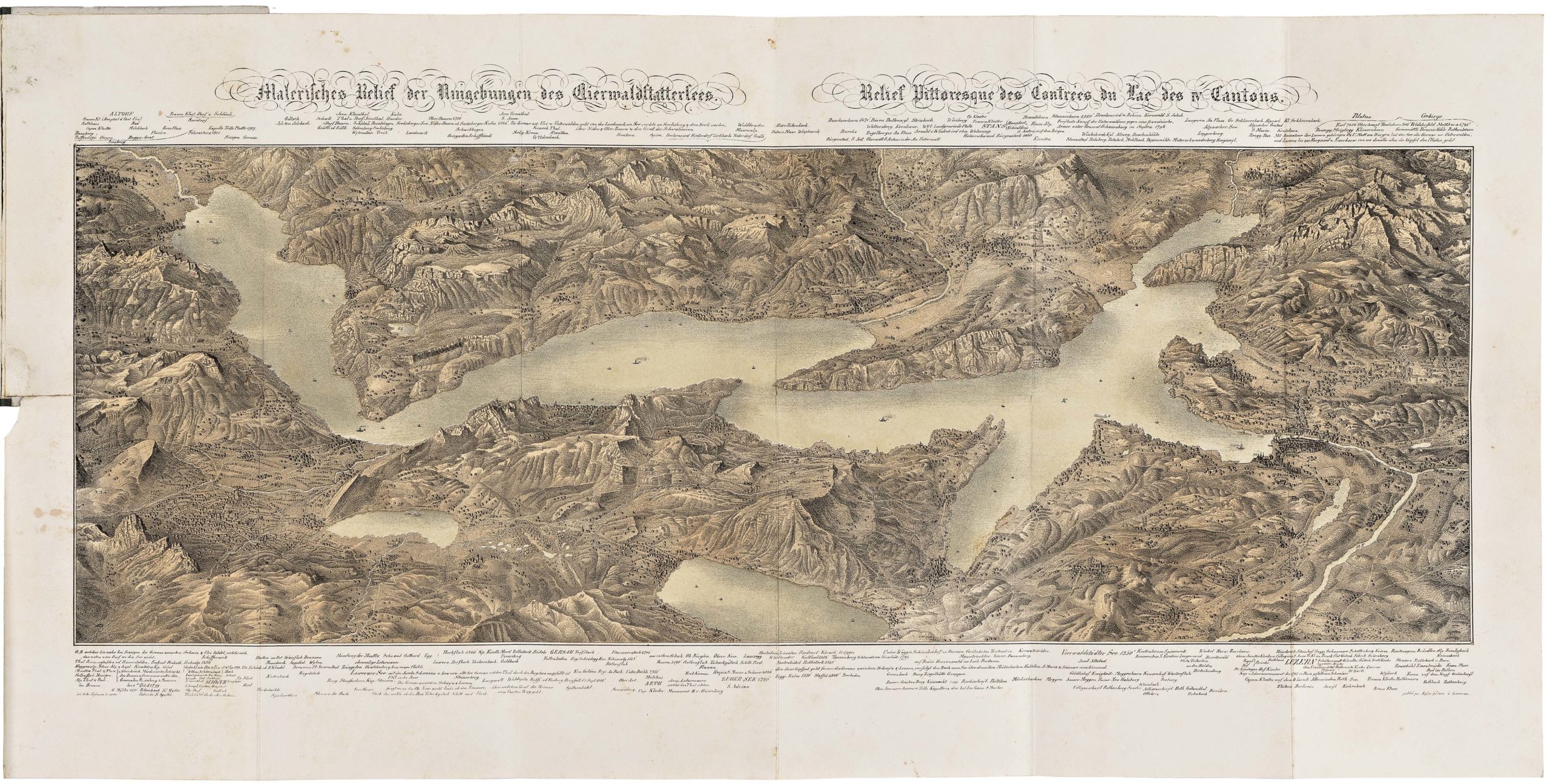 Klassischer Boden oder Malerisches Relief des Vierwaldstättersees / Plan Pittoresque du Lac des IV Cantons 1853. Lith Frères Eglin à Lucerne.