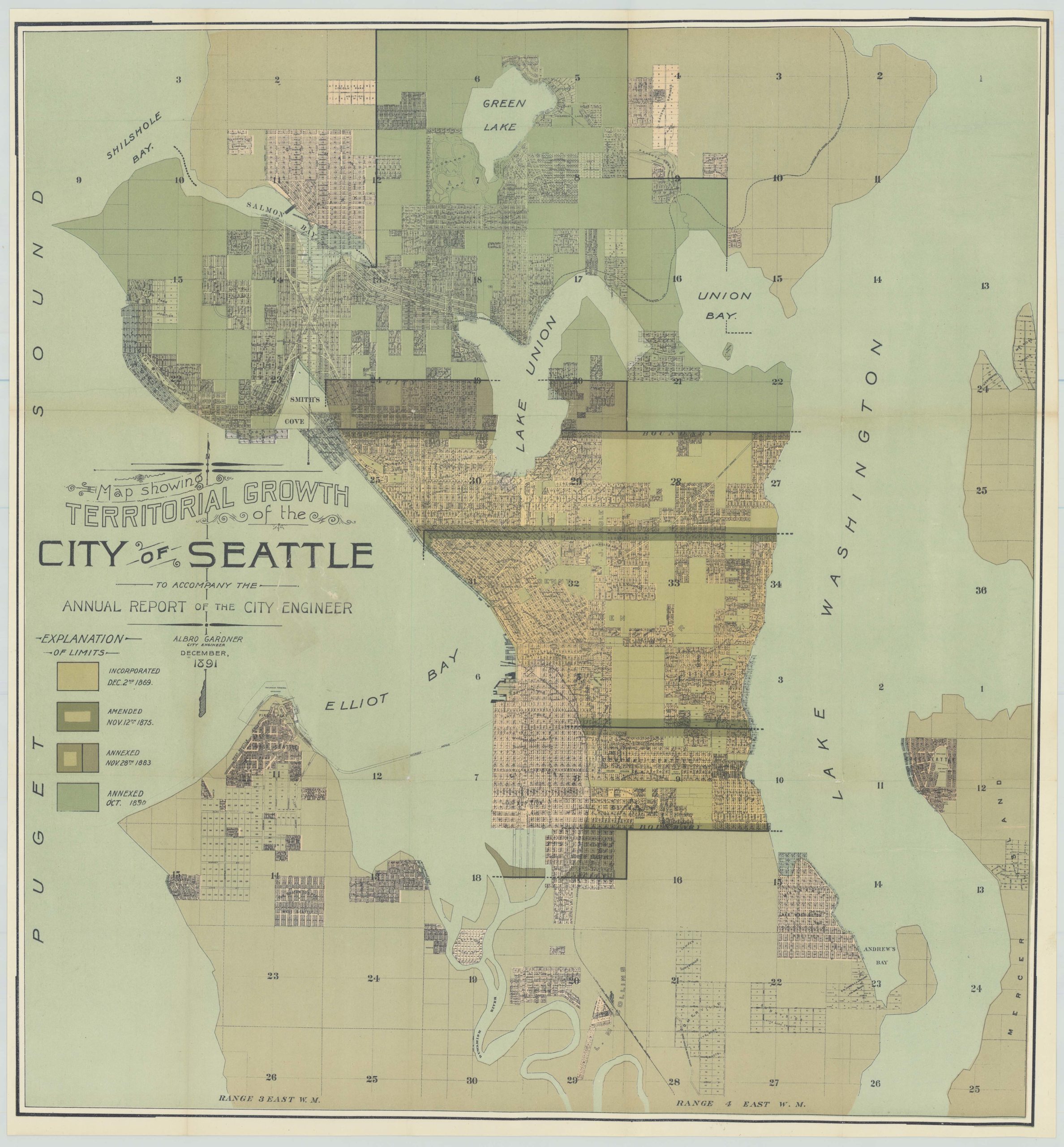 Map showing Territorial Growth of the City of Seattle to accompany the Annual Report of the City Engineer.