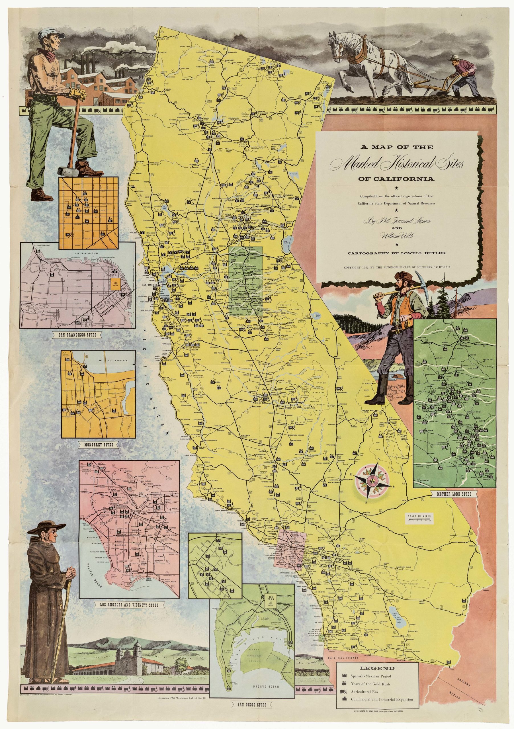 A Map of the Marked Historical Sites of California. Compiled from the official registrations of the California State Department of Natural Resources