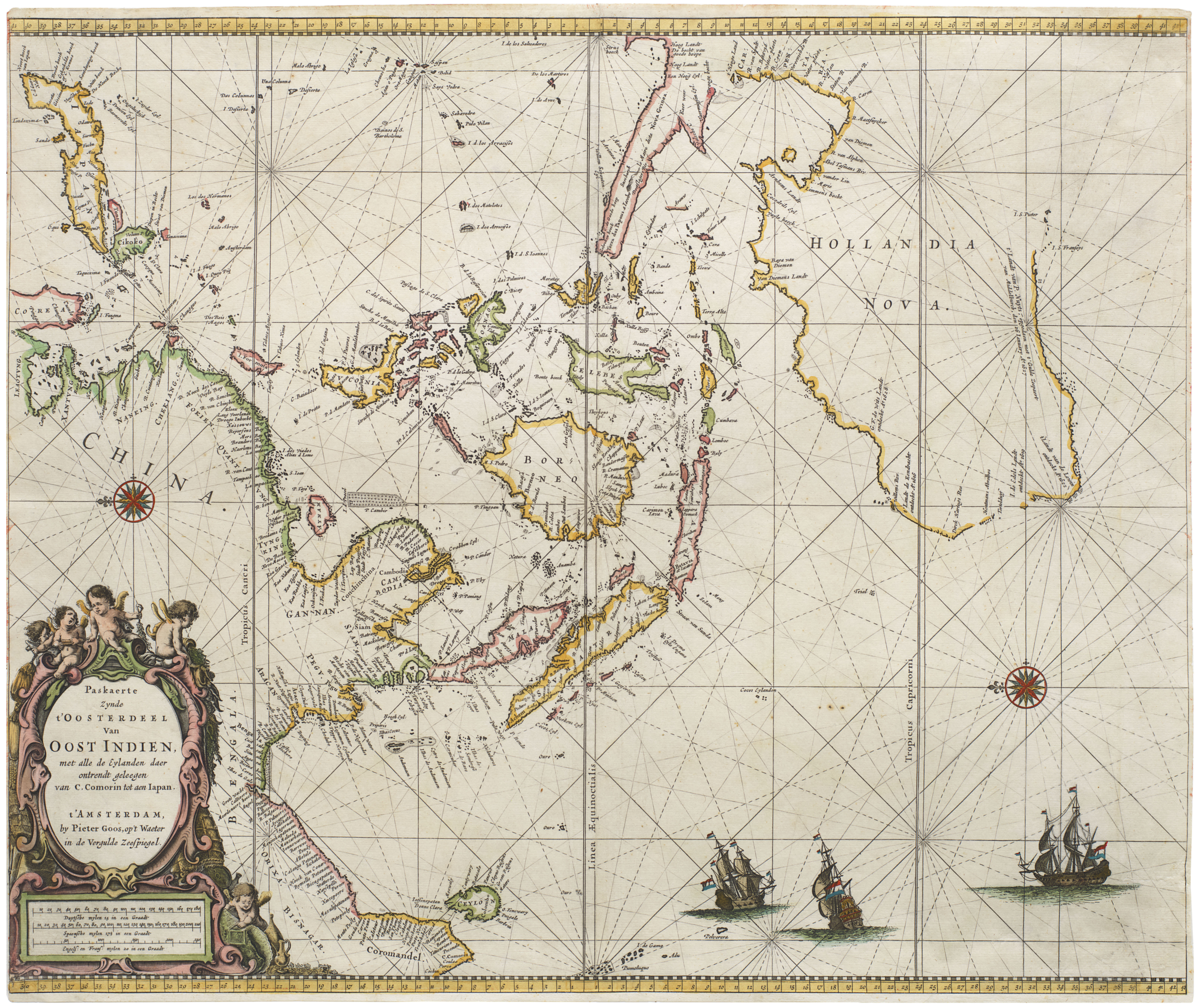 Paskaerte Zynde t'Oosterdeel van Oost Indien, met Alle de Eylanden daer Ontrendt Geleegen van C. Comorin tot aen Japan