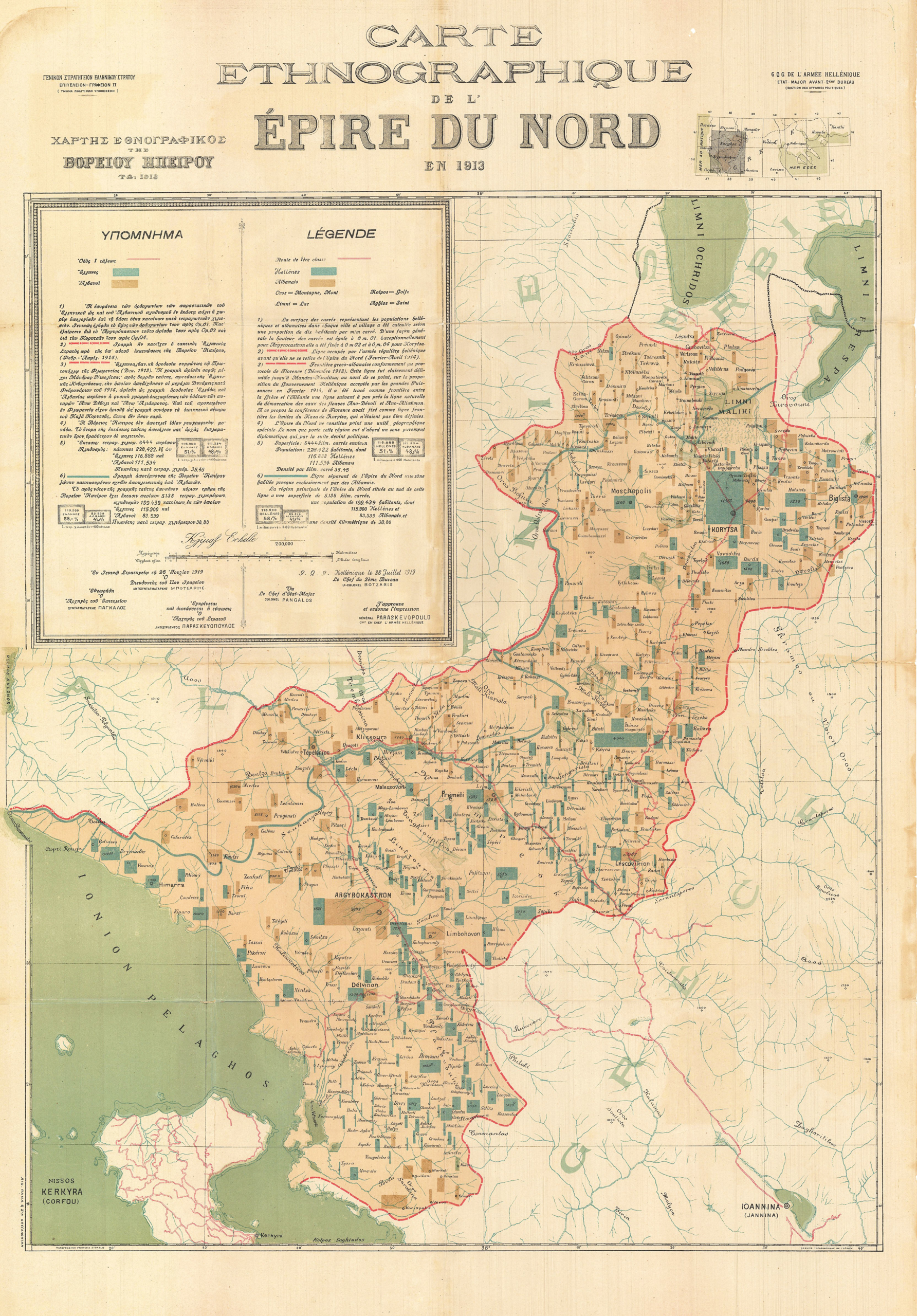 Carte ethnographique de l’Epire du Nord en 1913.