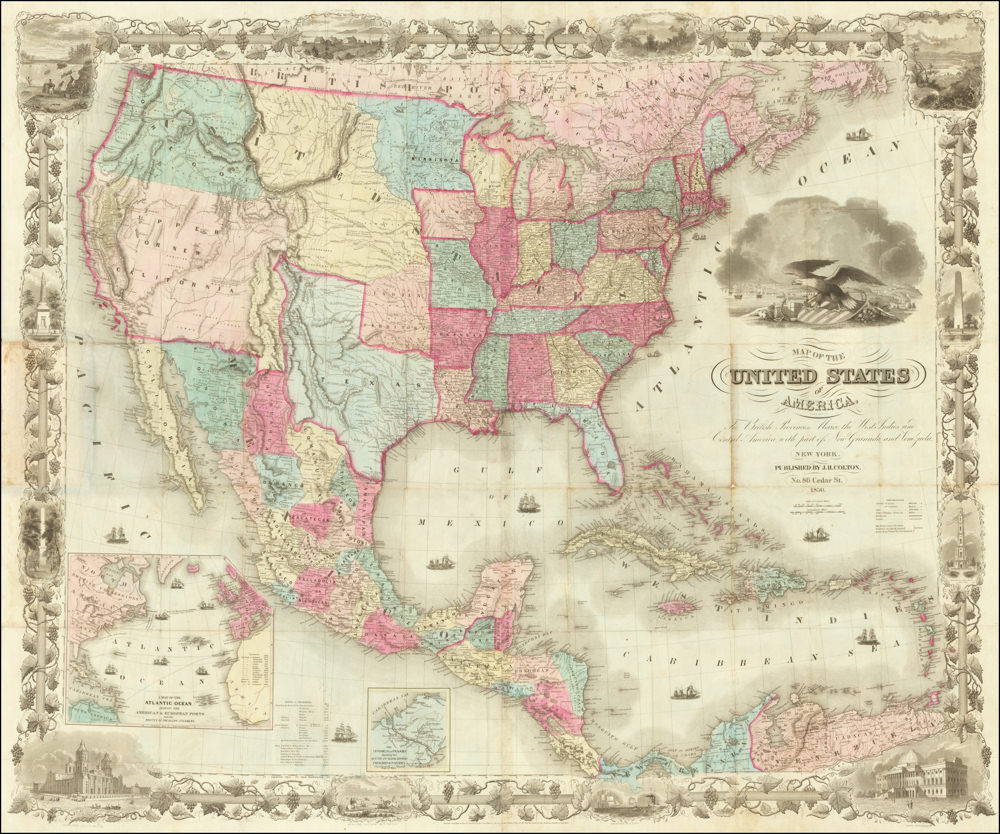 Map of the United States of America, the British provinces, Mexico, the West Indies and Central America with part of New Granada and Venezuela