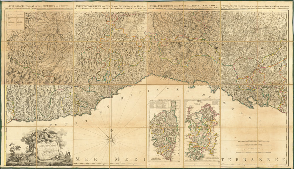 A Topographical Map of the Republick of Genoua, Taken from the Celebrated Map by Chaffrion...1764 / To the Right Honourable James Steward Mackenzie, Lord Privy Seal of Scotland, One of His Majesty's most Honourable Privy Council, and Late His Majesty's Envoy Extraordinary and Plenipoteniary to the King Of Sardina. This Map is most Humbly Inscribed...