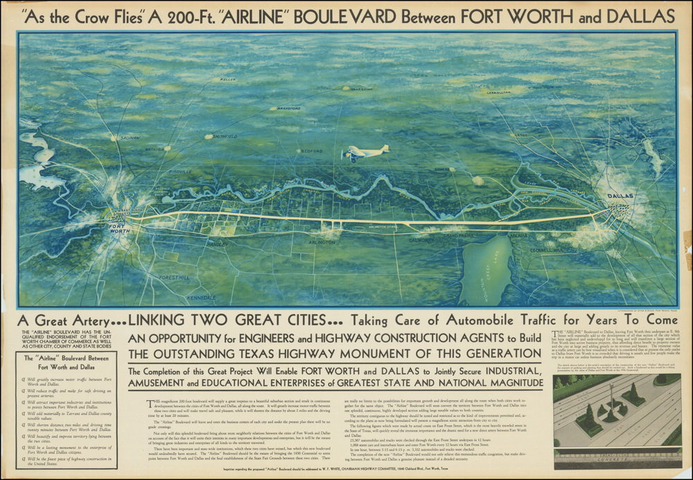 "As the Crow Flies" A 200-Ft. "Airline" Boulevard Between Fort Worth and Dallas