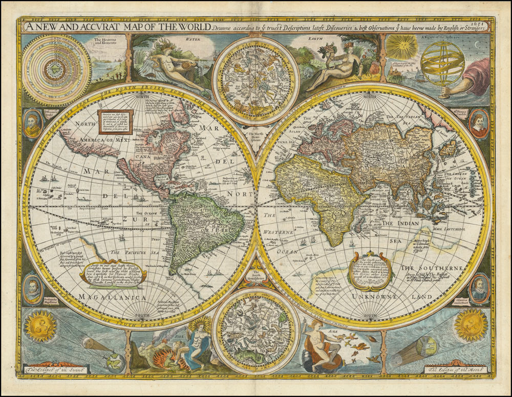 A New and Accurat Map of the World Drawne according to ye truest Descriptions latest Discoveries & best observations yt have beene made by English or Strangers. 1651.