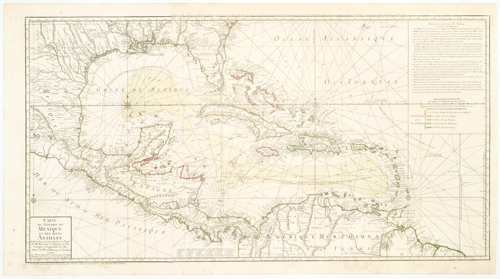 Carte Du Golphe Du Mexique Et Des Isles Antilles Reduite de la grande carte Angloise de Popple, Par PH. Buache…1780.