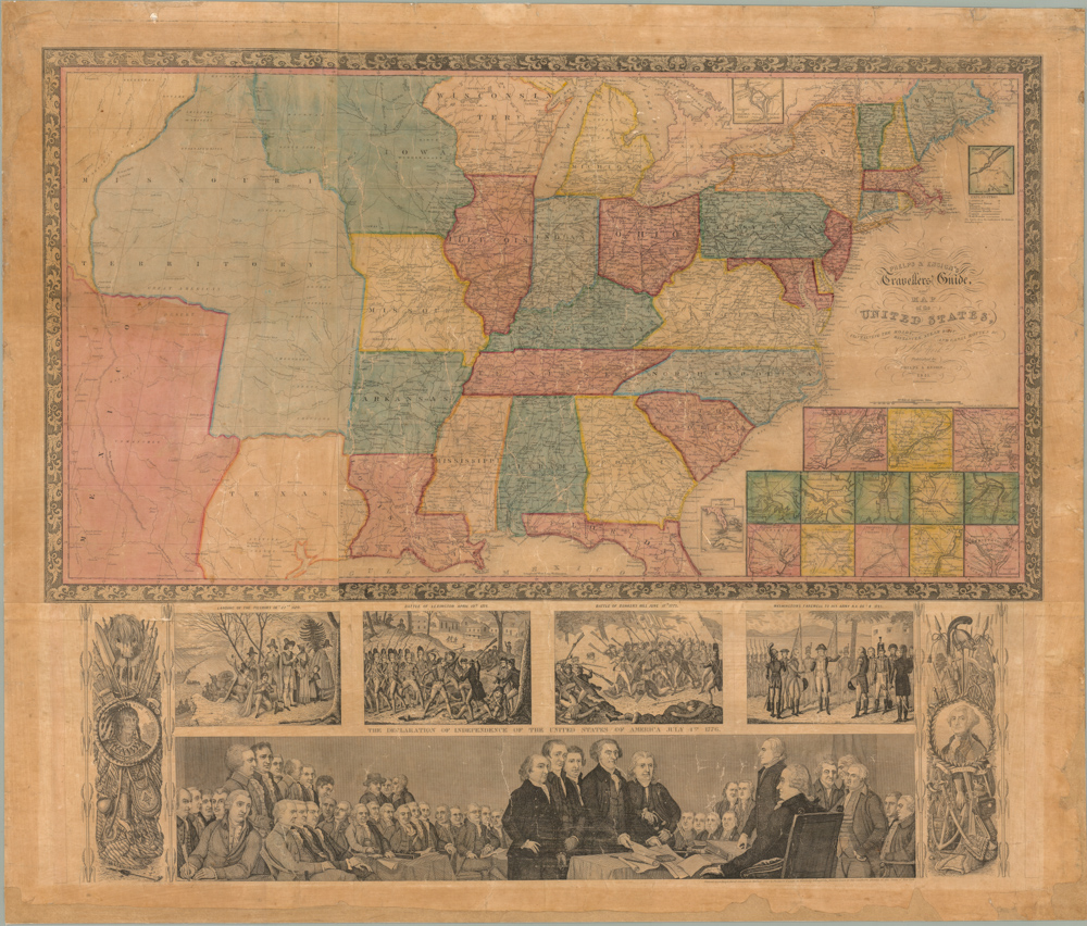 [Republic of Texas] Phelps & Ensign's Travellers' Guide, and Map of the United States, containing the roads, distances, steam boat and canal routes &c.