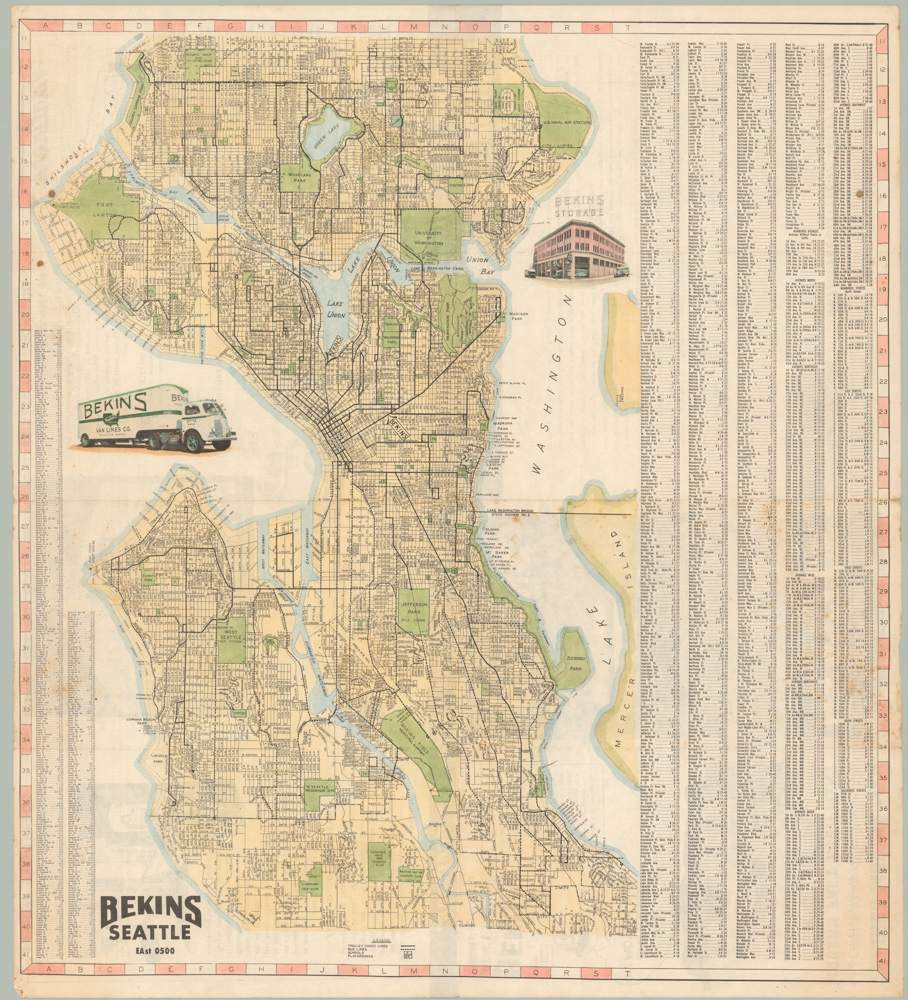 Map of Seattle Washington Compliments of Bekins Moving & Storage