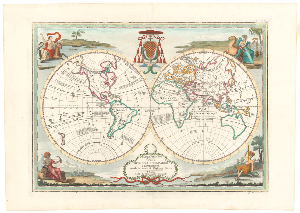 Mappamondo Antico diviso nell’uno e nell’altro continente secondo la mente di Guglielmo Sanson.